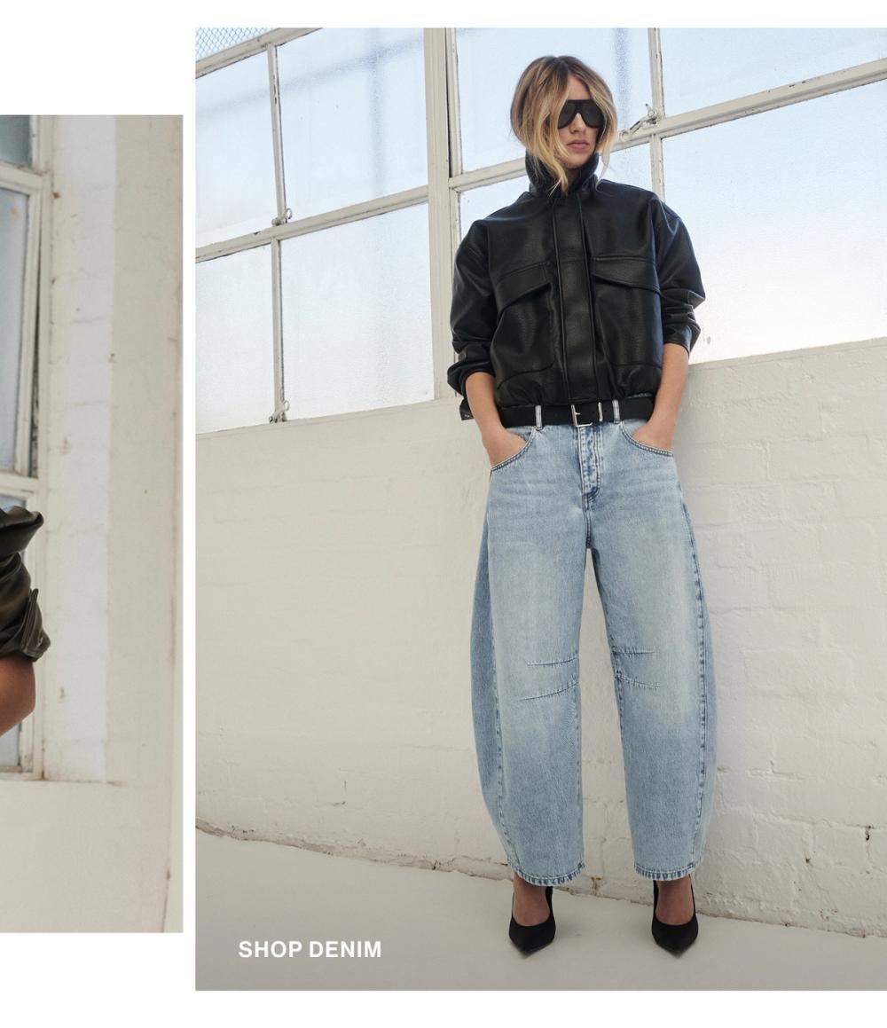 Woman posing in a matching denim set