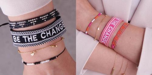 #BETHECHANGE bracelets packs. Available in two colours, $19.95.