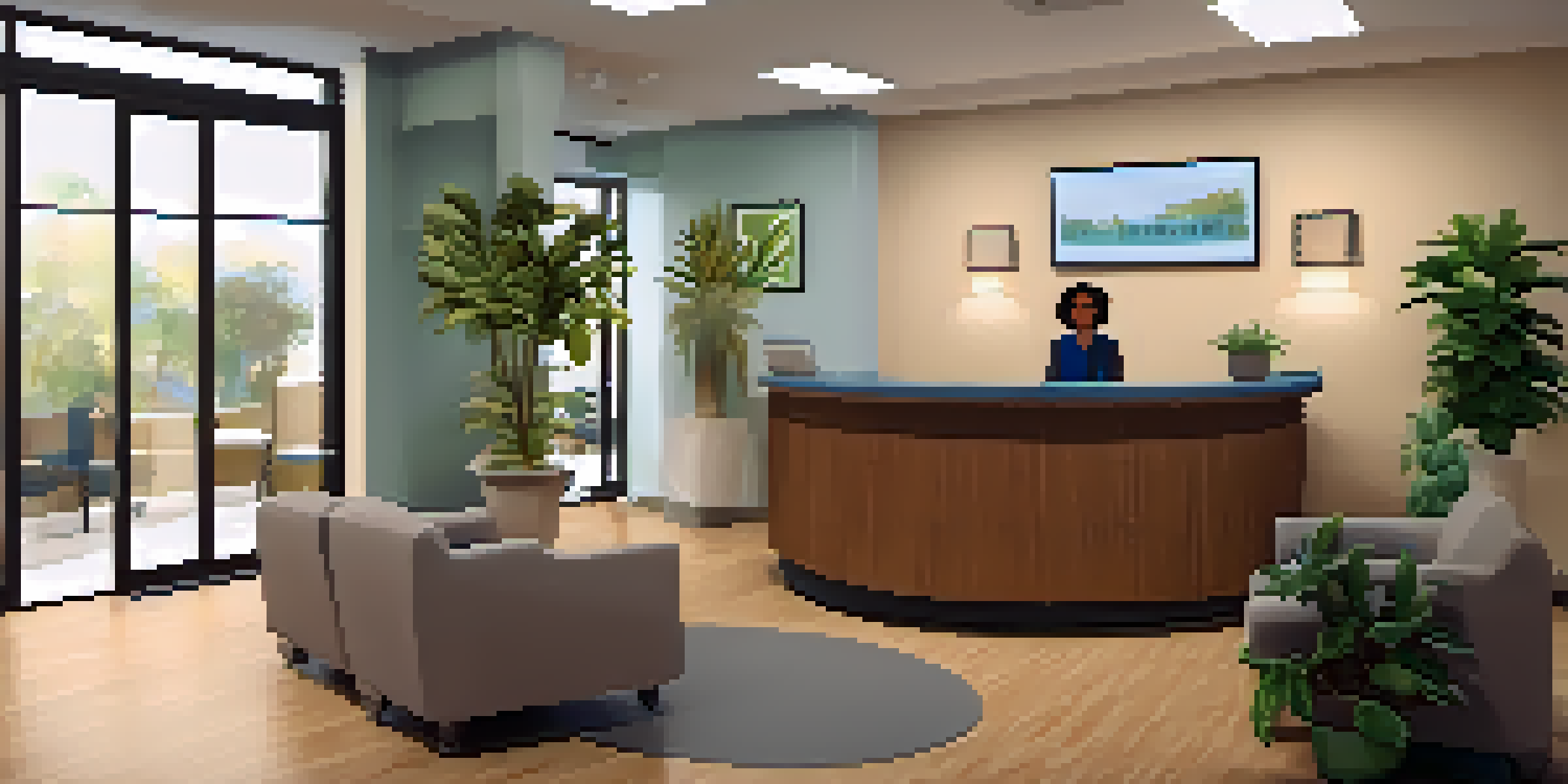 A cozy reception area of a mental health clinic with comfortable seating and calming decor.