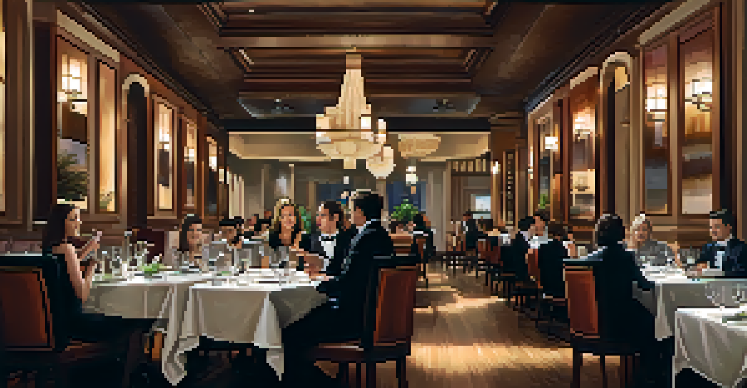 An elegant interior of an upscale restaurant in Uptown Dallas with stylish decor and diners enjoying meals.