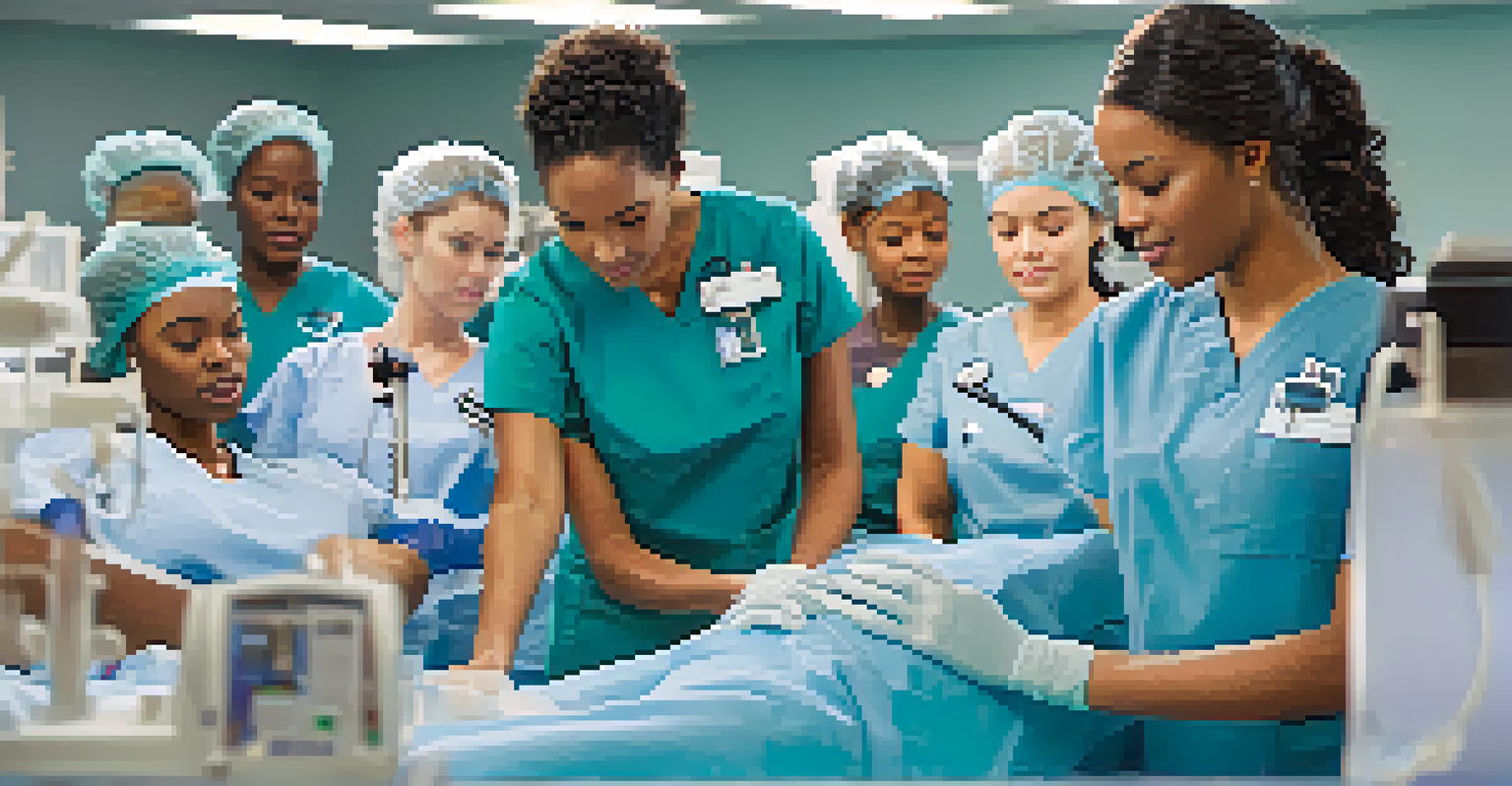 Nursing students at Texas Woman's University practicing in a clinical training session.