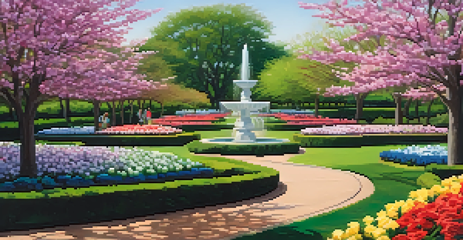 A beautiful garden filled with colorful flowers during the Dallas Blooms festival, with people enjoying the scenery.