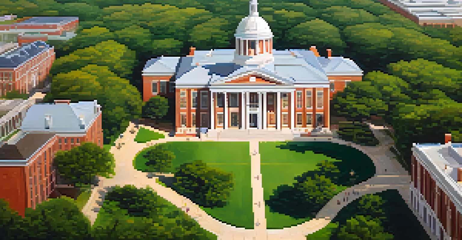 An aerial view of Southern Methodist University with students and lush green surroundings.