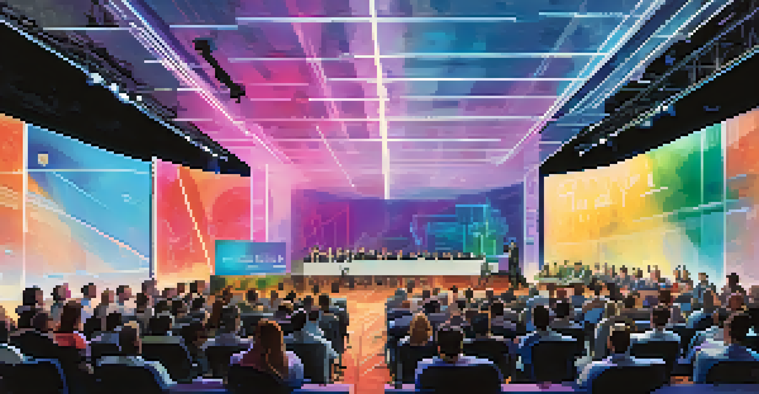 A technology conference with a panel discussion and an engaged audience in a modern setting.