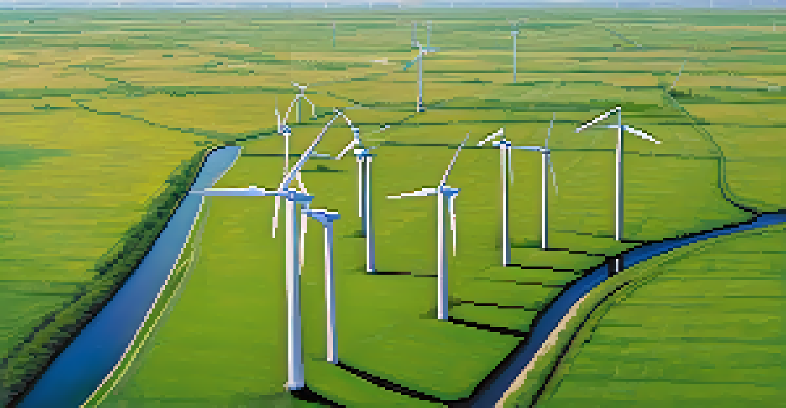 An aerial view of the Lone Star Wind Project with numerous wind turbines across the Texas plains and farmland.