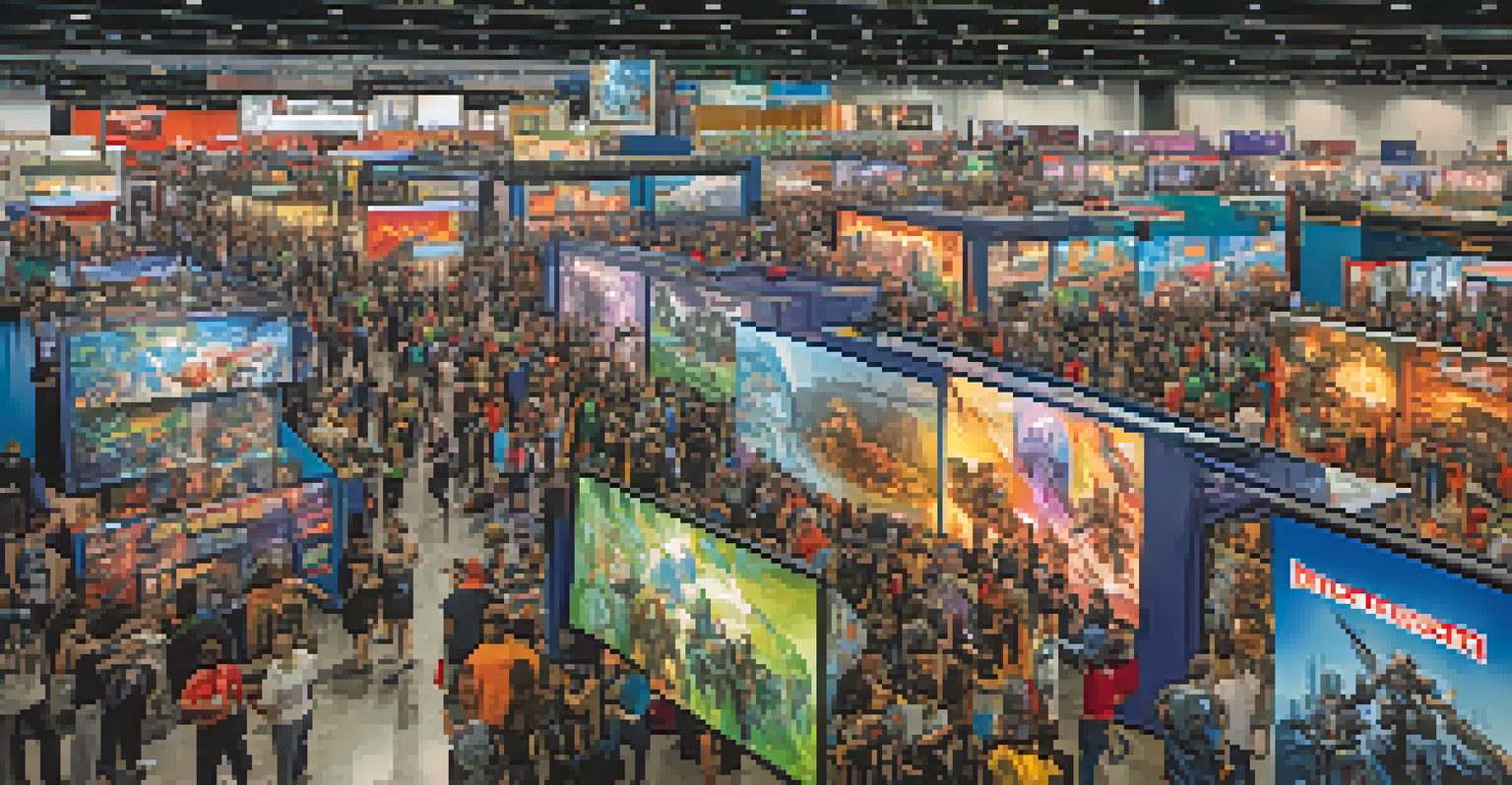 A lively convention hall at Dallas Fan Expo with colorful booths and attendees in cosplay.