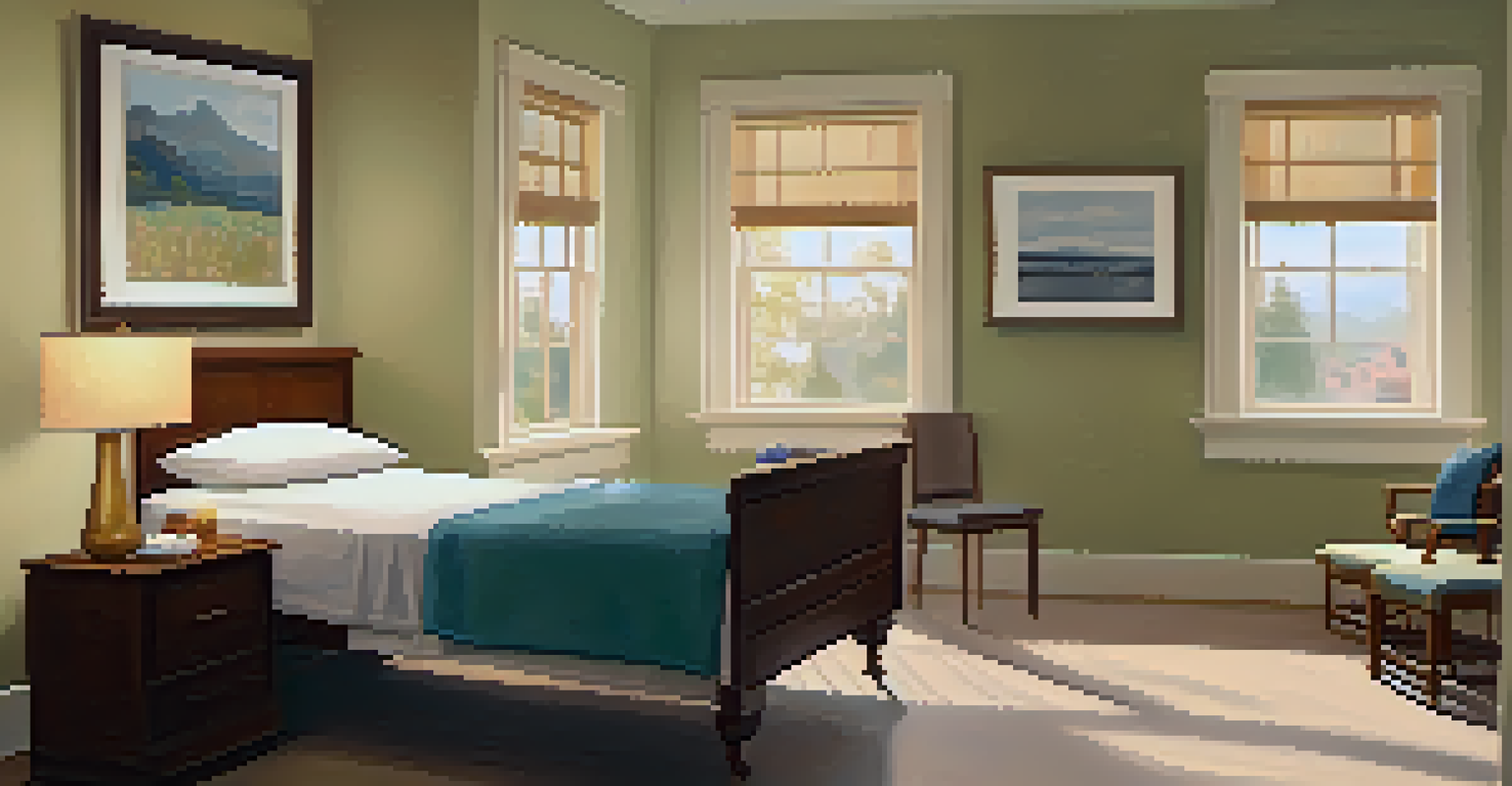 A family member holding the hand of an elderly patient in a serene palliative care room, filled with soft lighting and calming decor.