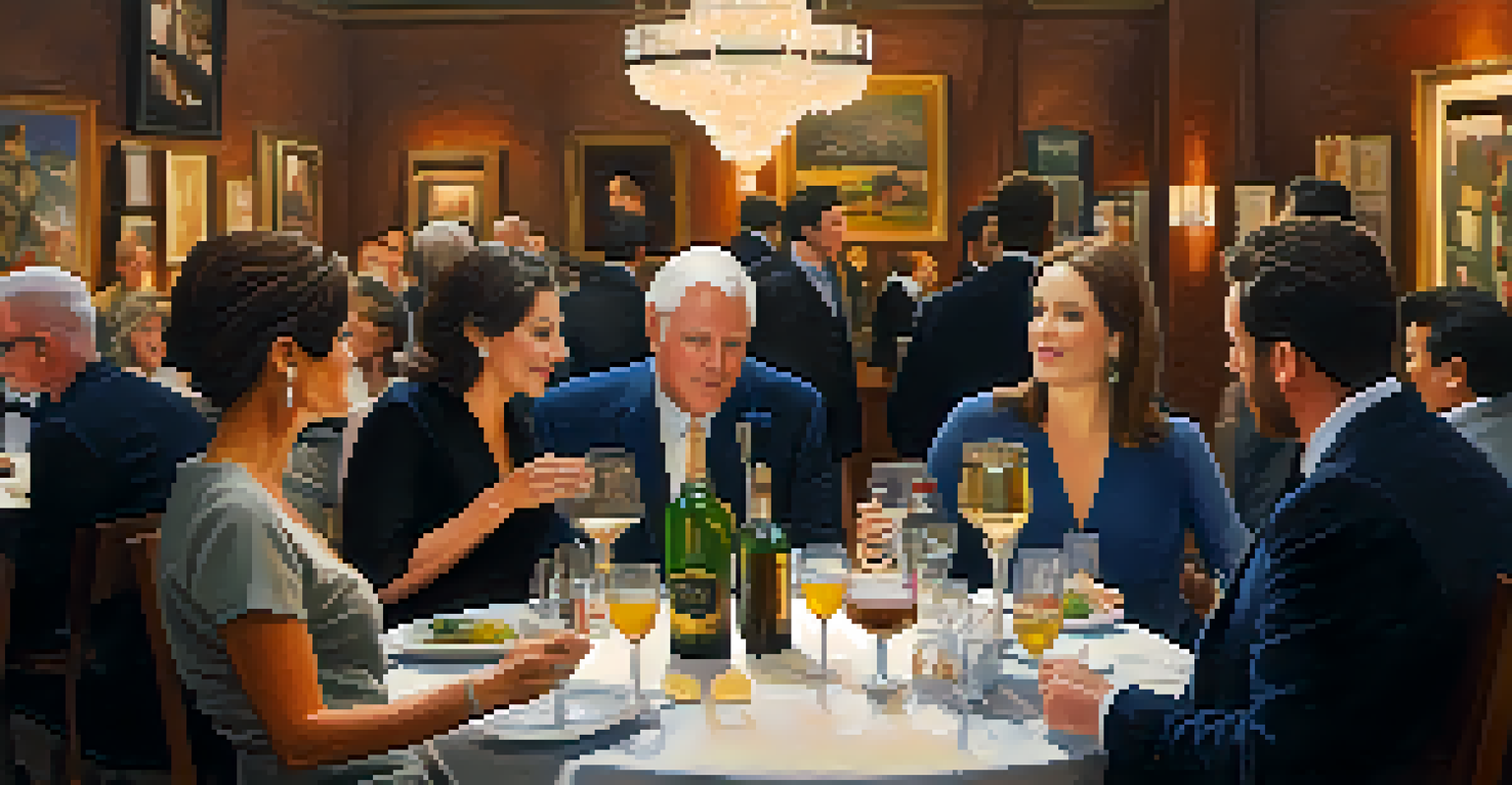 An art club gathering with members discussing artwork in a warmly lit room.
