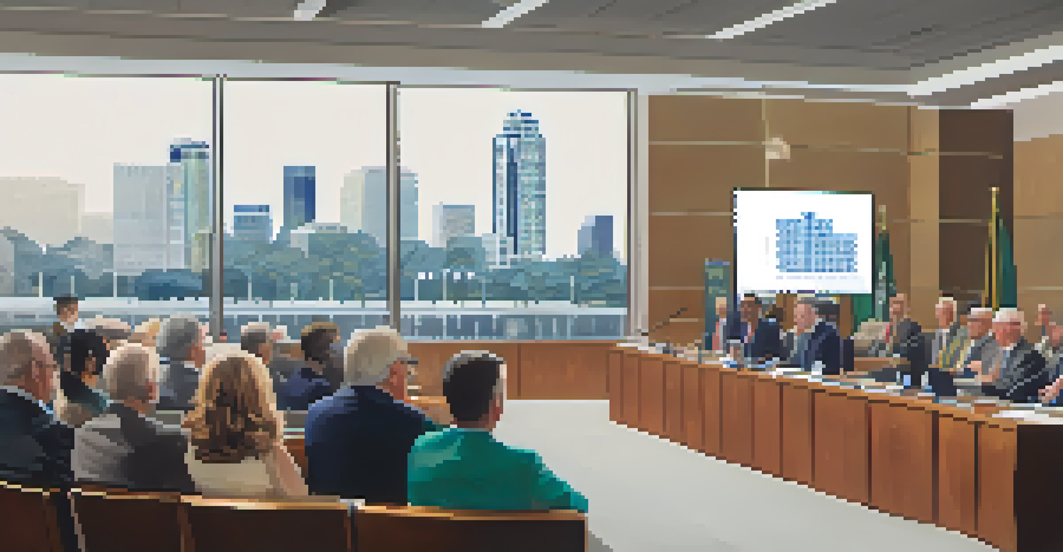 A city council meeting in Dallas focused on affordable housing initiatives, with a speaker and engaged audience.