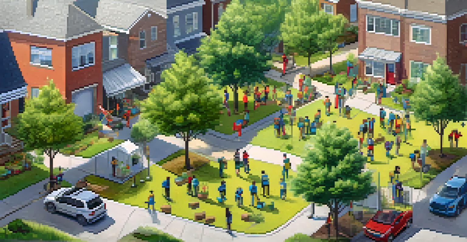Aerial view of a community tree-planting event in Dallas with volunteers.