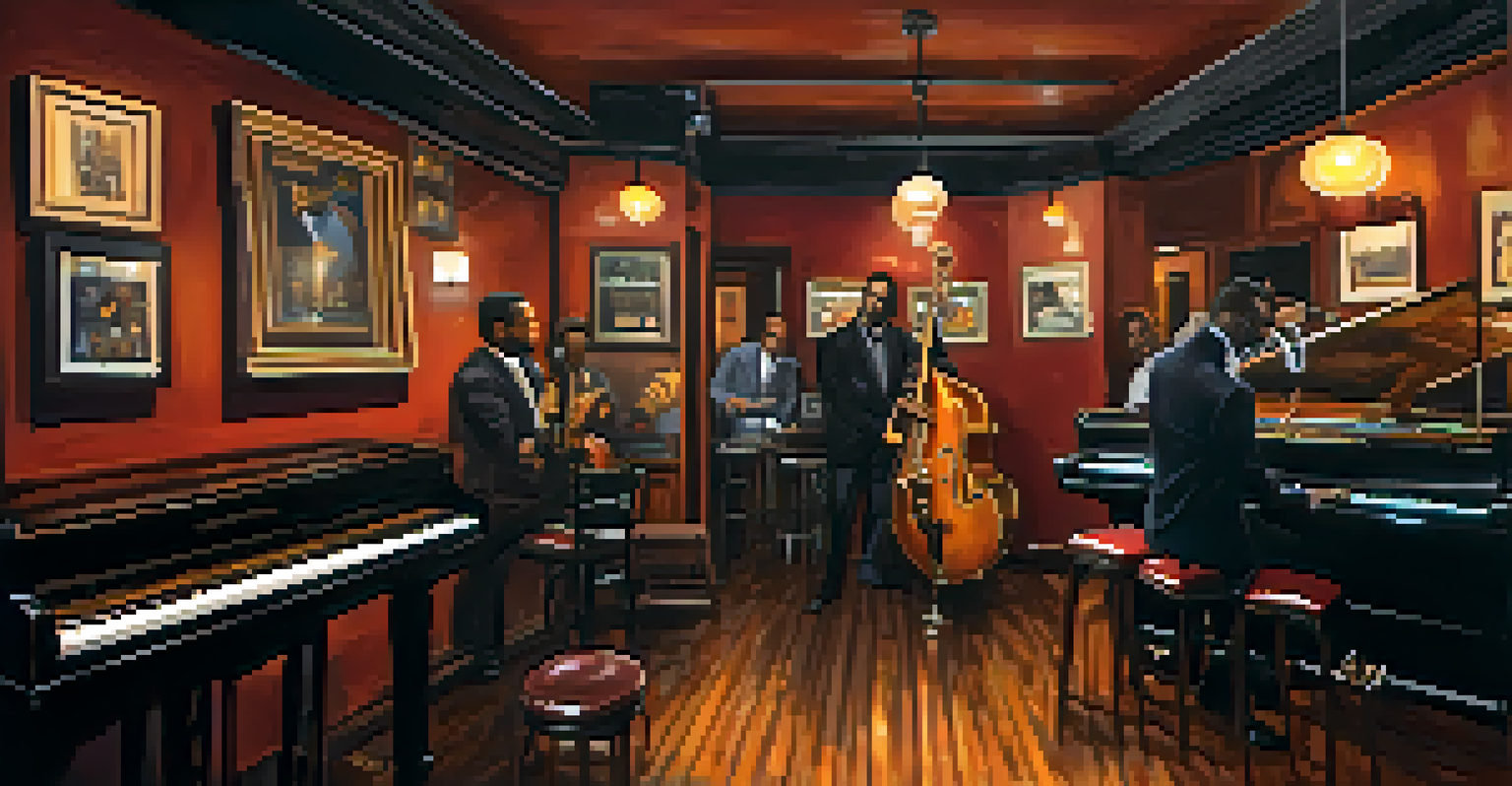 A cozy jazz club in Dallas with a saxophonist performing under warm lighting, surrounded by patrons enjoying the music.