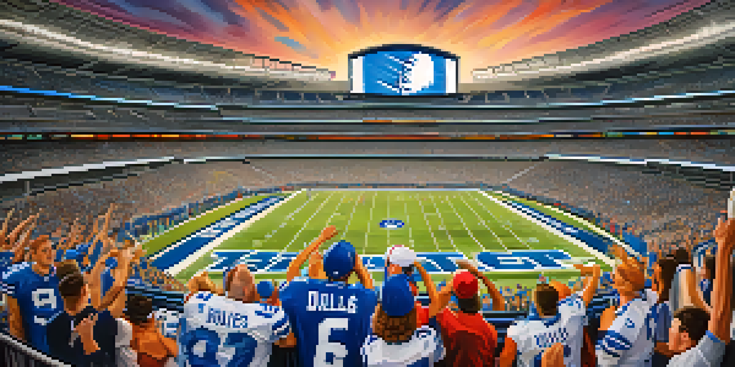 A lively gathering of enthusiastic Dallas sports fans in AT&T Stadium, showcasing their team spirit with jerseys and face paint.