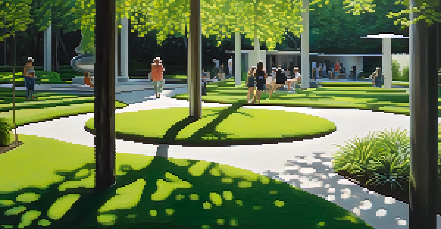 A tranquil outdoor garden filled with contemporary sculptures and greenery at the Nasher Sculpture Center.