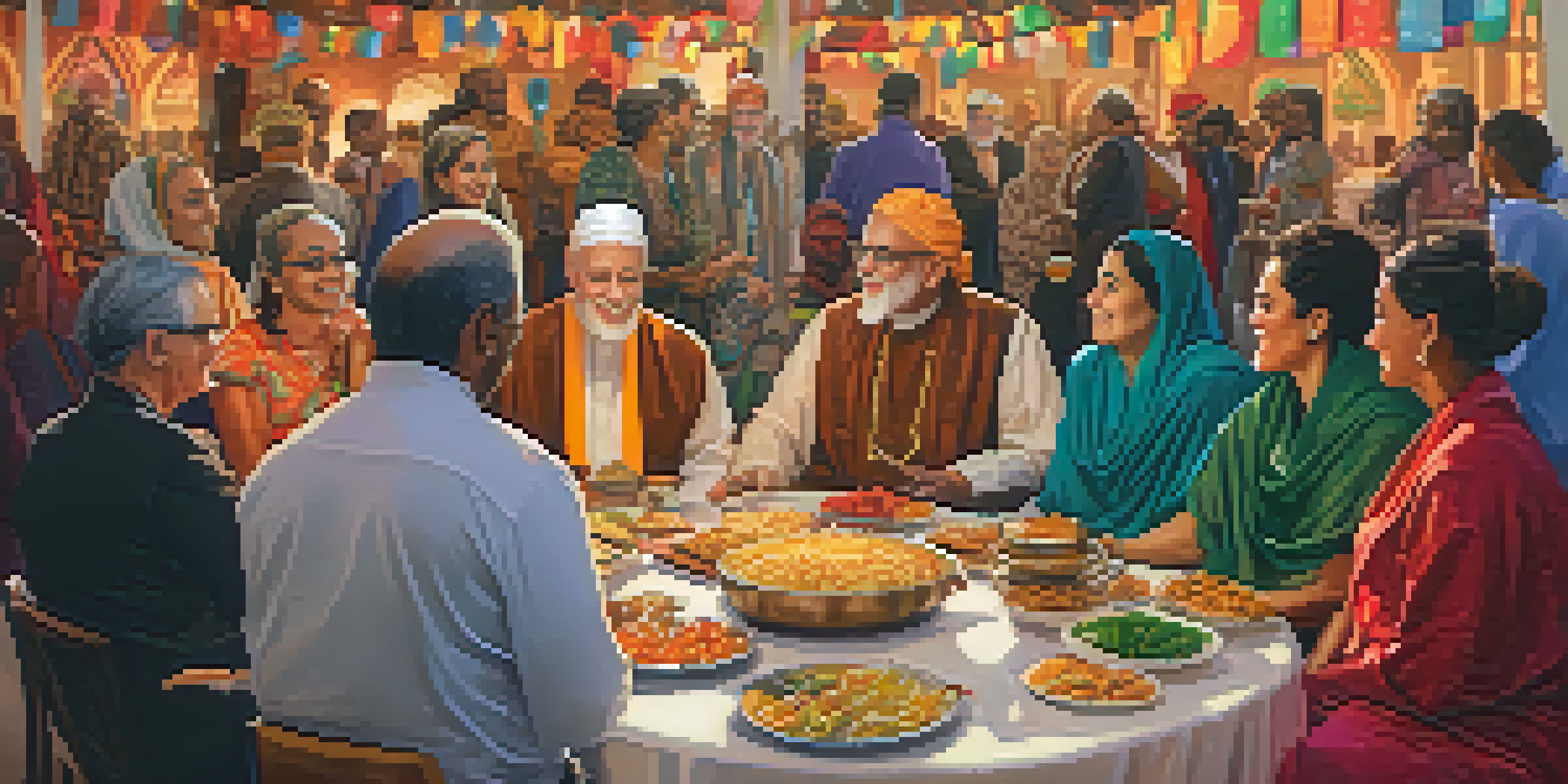 A diverse group of people sharing a meal at a community gathering in Dallas, symbolizing interfaith dialogue.