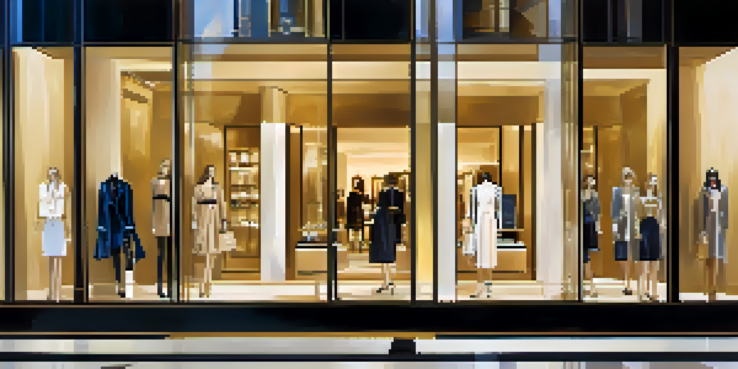 An elegant interior of NorthPark Center with high-end stores and modern art displays, lit by warm ambient lighting.