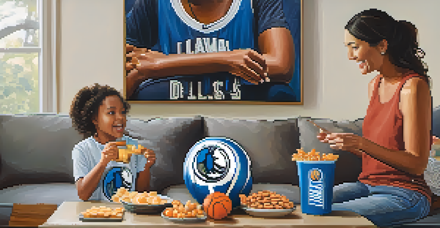 A family enjoying a Dallas Mavericks game day at home, with a mother and daughter painting their faces and displaying team spirit.