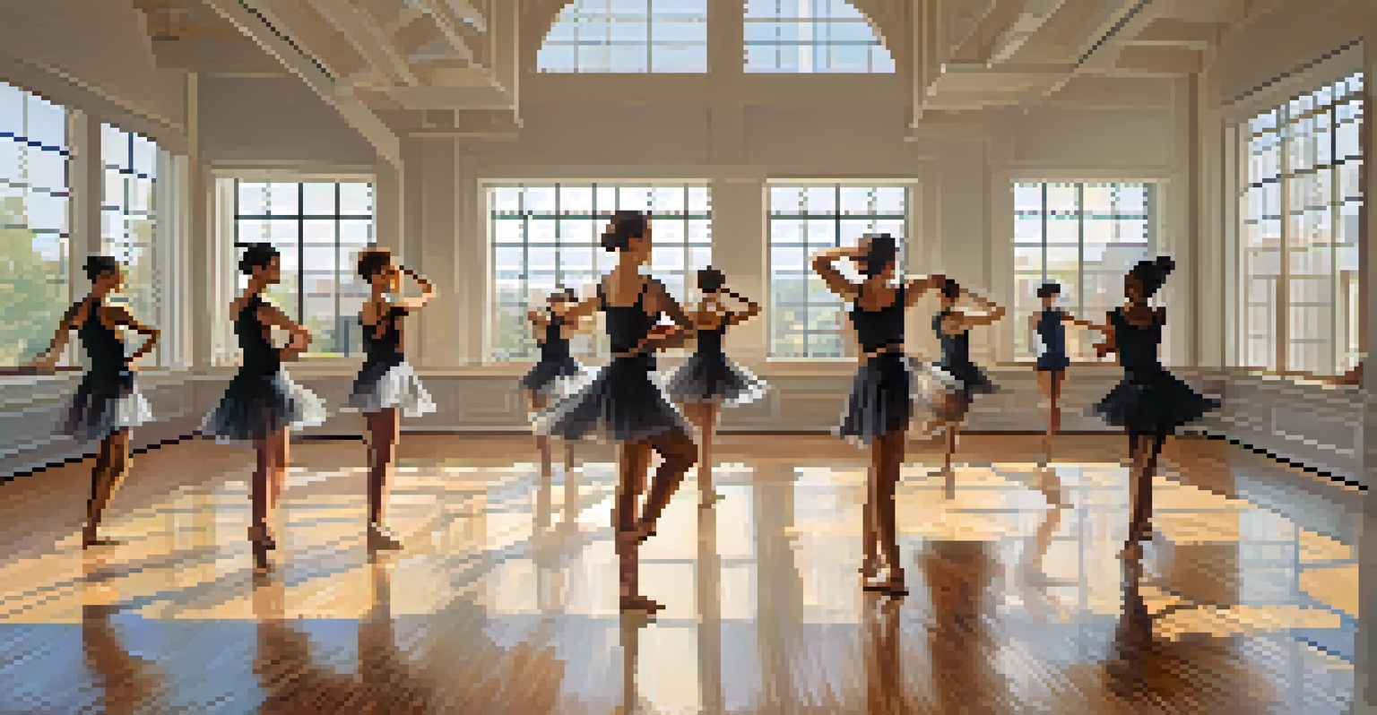 Emerging dancers practicing in a well-lit workshop setting at the Dallas Museum of Art, surrounded by artwork.