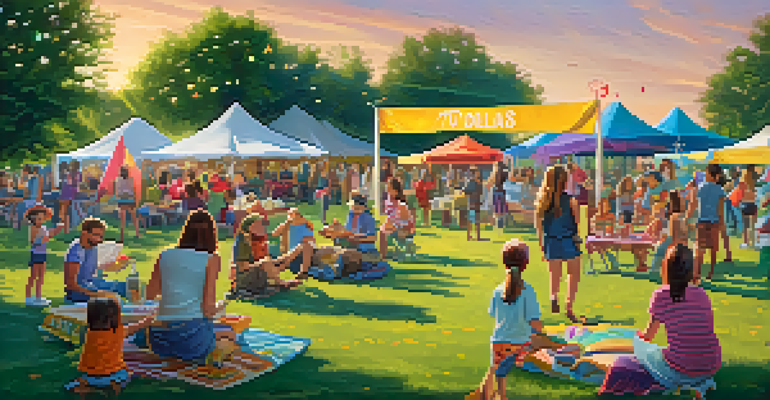 A family-friendly music festival in Dallas with children playing and families enjoying food and live music.