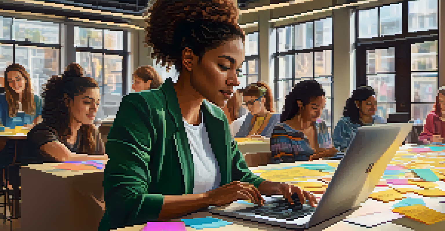 A woman focused on coding at a collaborative meetup of women in technology.