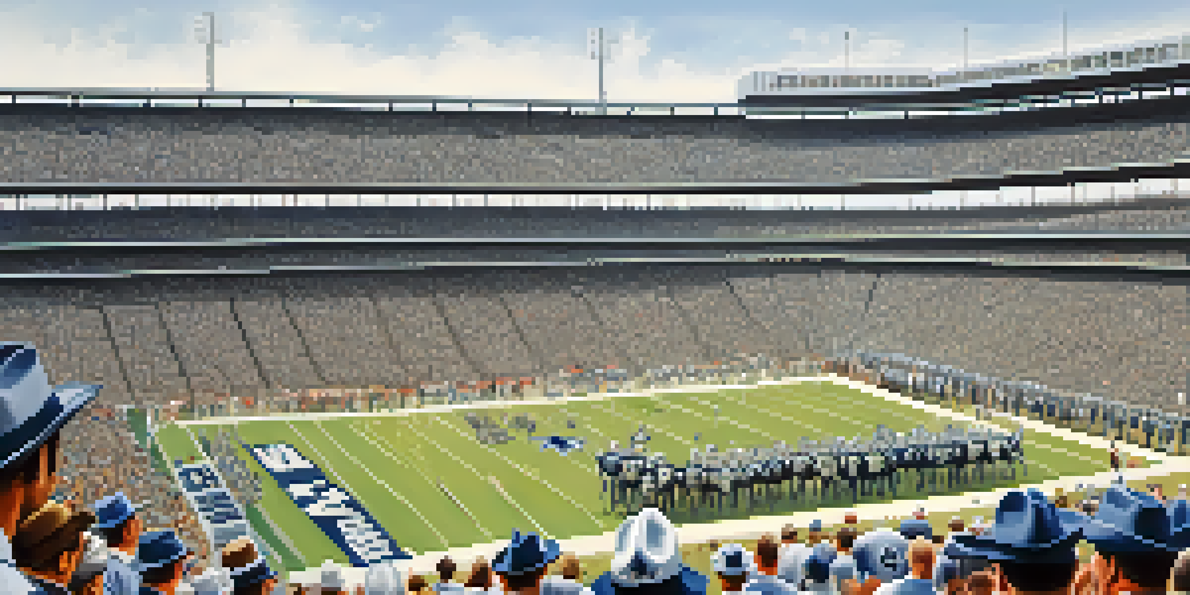 A vintage black and white image of a Dallas Cowboys football game featuring Tom Landry in his fedora, with players in classic uniforms and enthusiastic fans in the background.