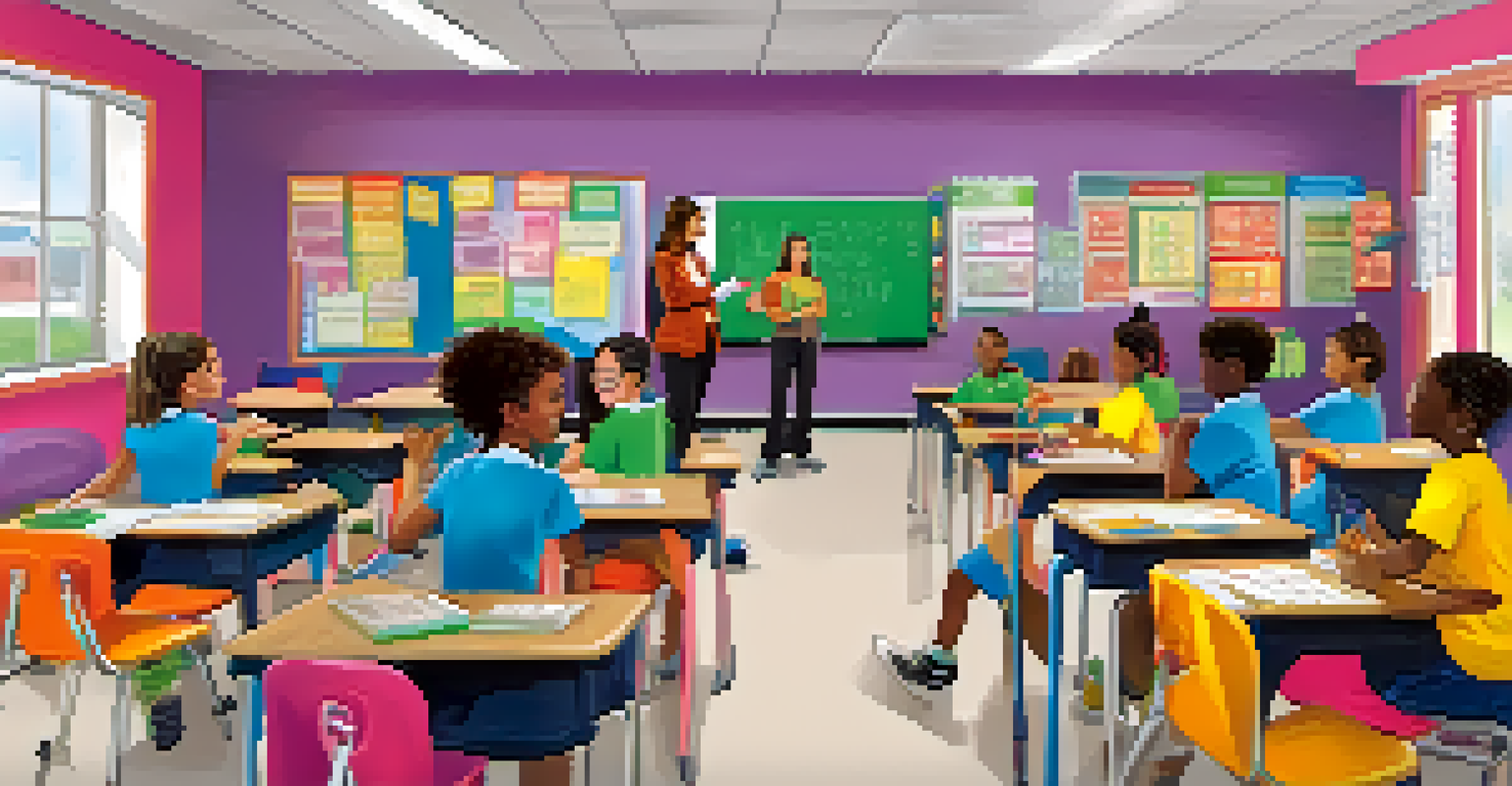 Students in a bright classroom using Texas Instruments calculators with a teacher assisting, emphasizing STEM education.