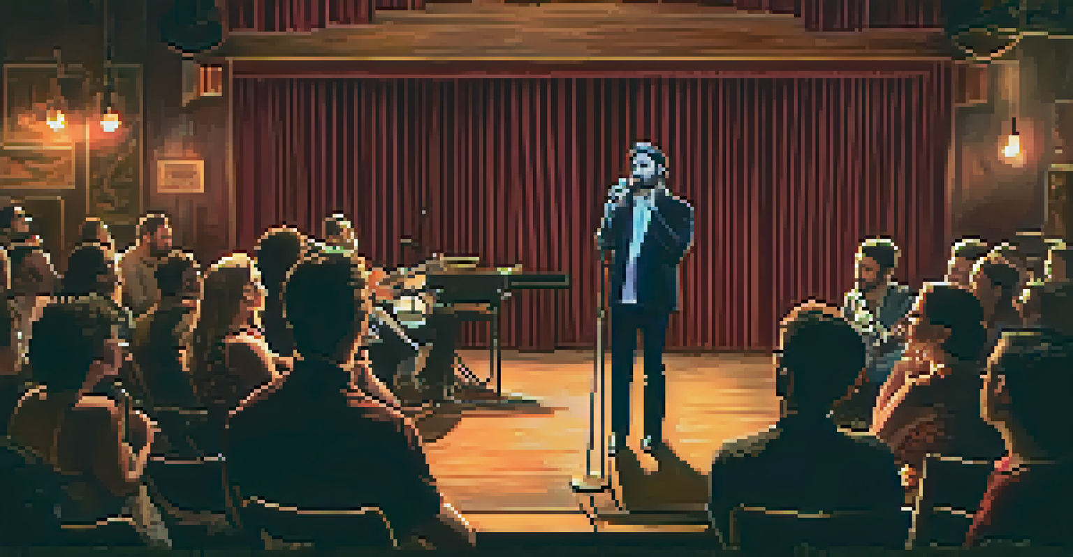 An intimate live music performance at The Kessler Theater, featuring a singer on stage with a spotlight in a cozy vintage setting.