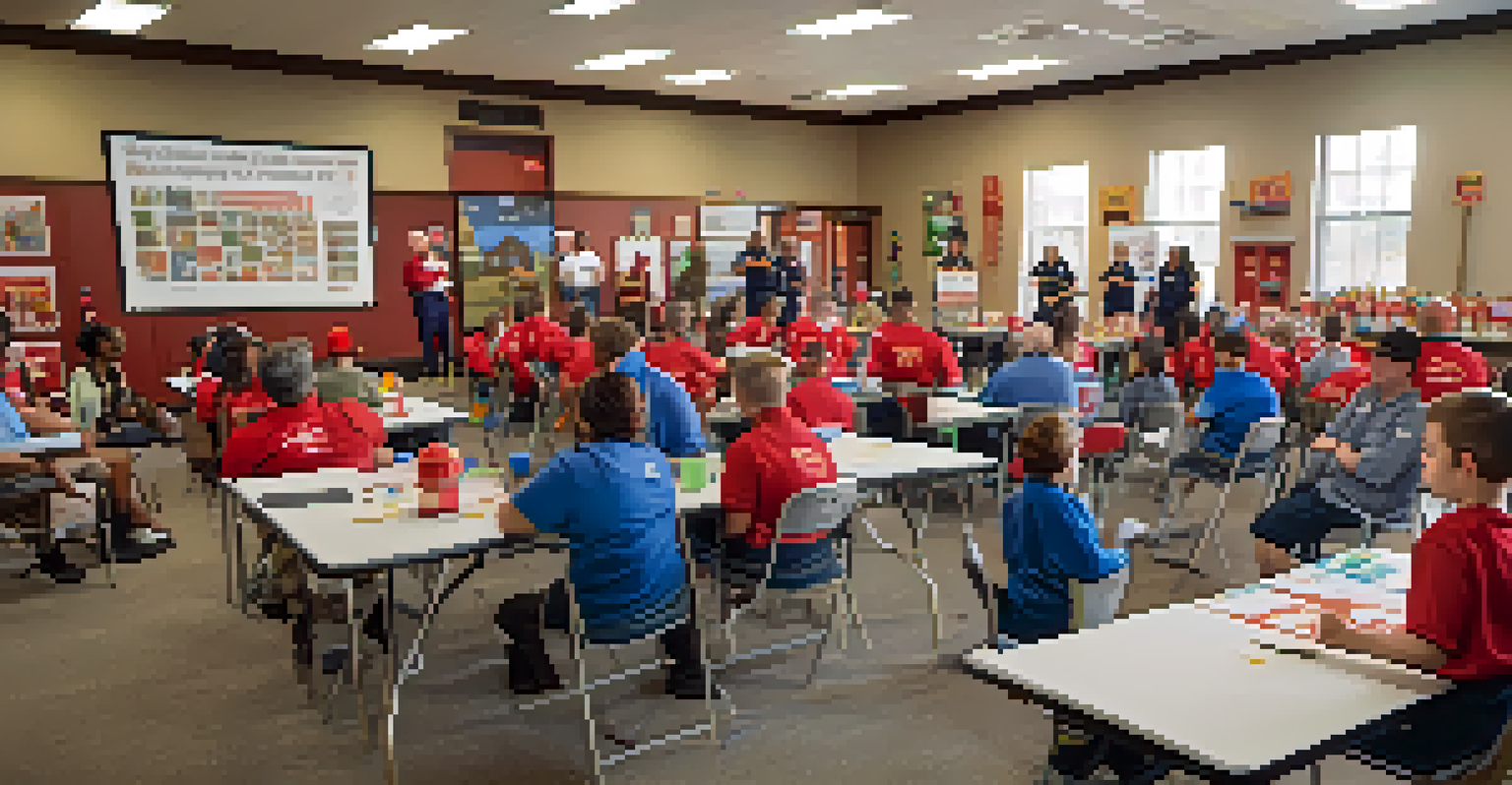 Residents attending a fire safety workshop led by Dallas Fire-Rescue, participating in hands-on demonstrations and learning about safety.
