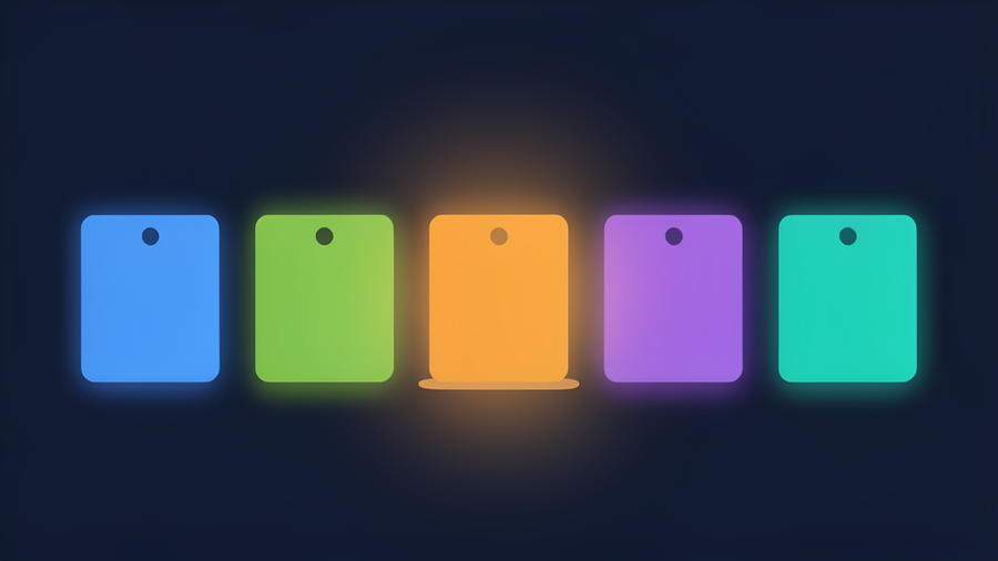 Five glowing geometric shapes representing different AI model options, arranged on a dark background