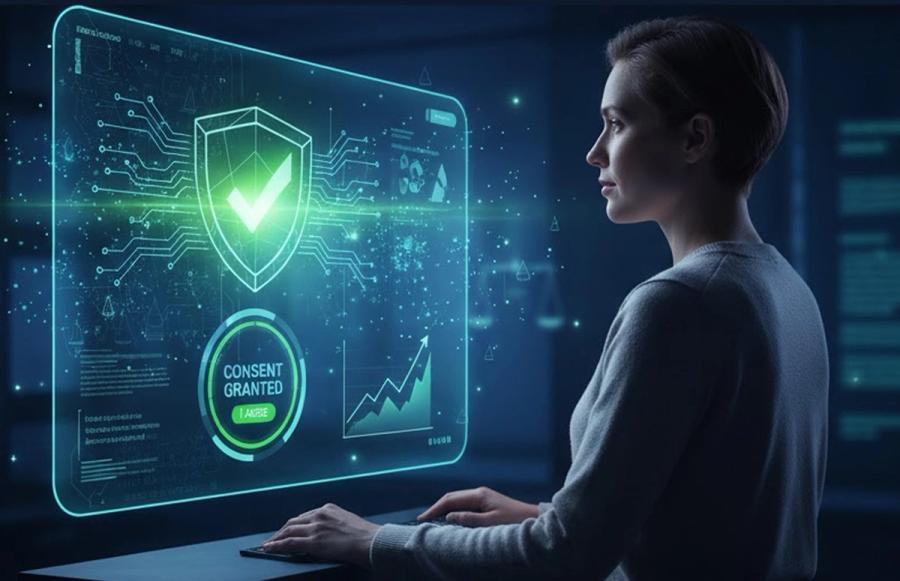 GDPR-compliant analytics woman in computer