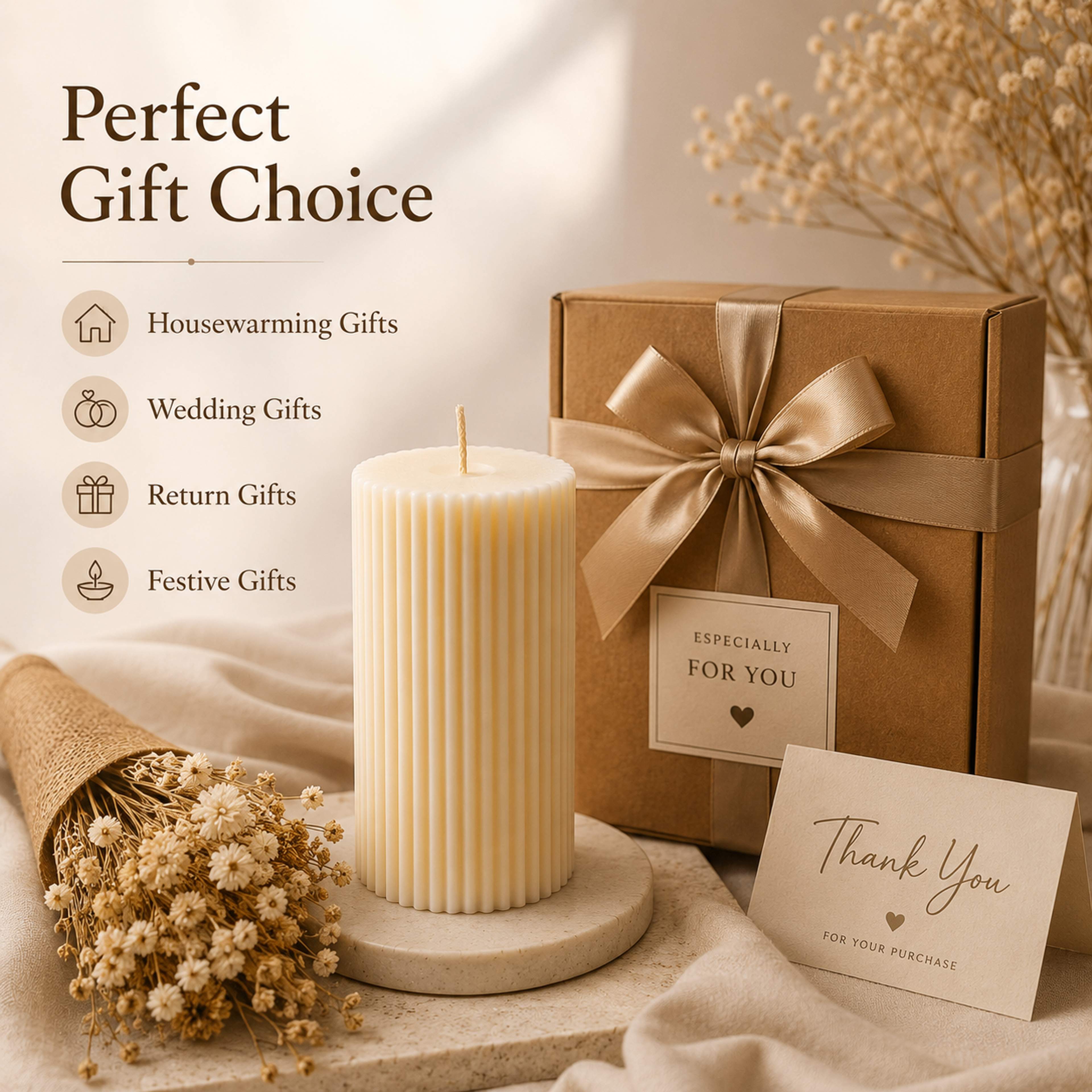 Ribbed Pillar Handcrafted Lemongrass Soy Wax Candle | 130 GM