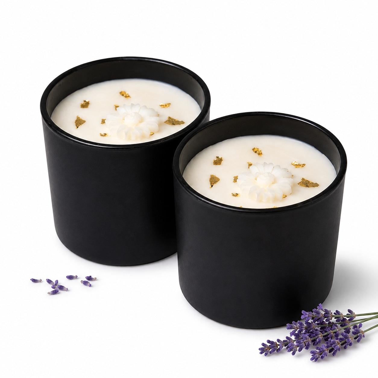 Handcrafted Matte Black Lavender Scented Soy Wax Candle (2-Piece Luxury Set) | 100 GM | Meditation, Festival Fragrance Candles