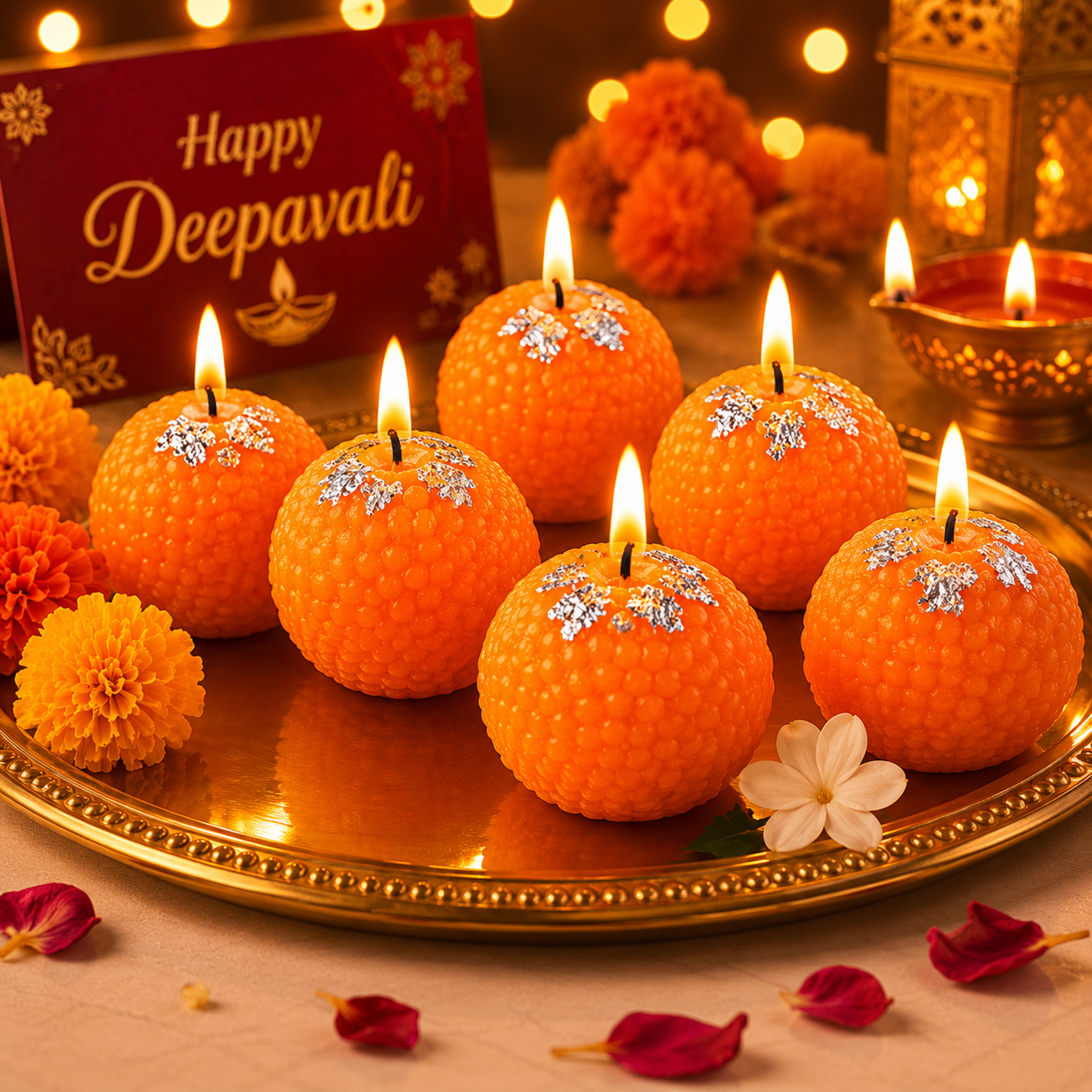 Motichoor Laddu Soy Wax Scented Candle Set of 6 | Creamy Vanilla Infusion Handmade Festive Dessert Candles for Diwali Décor, Mehndi, Haldi, Return Gifts & Home Decoration | 120gm