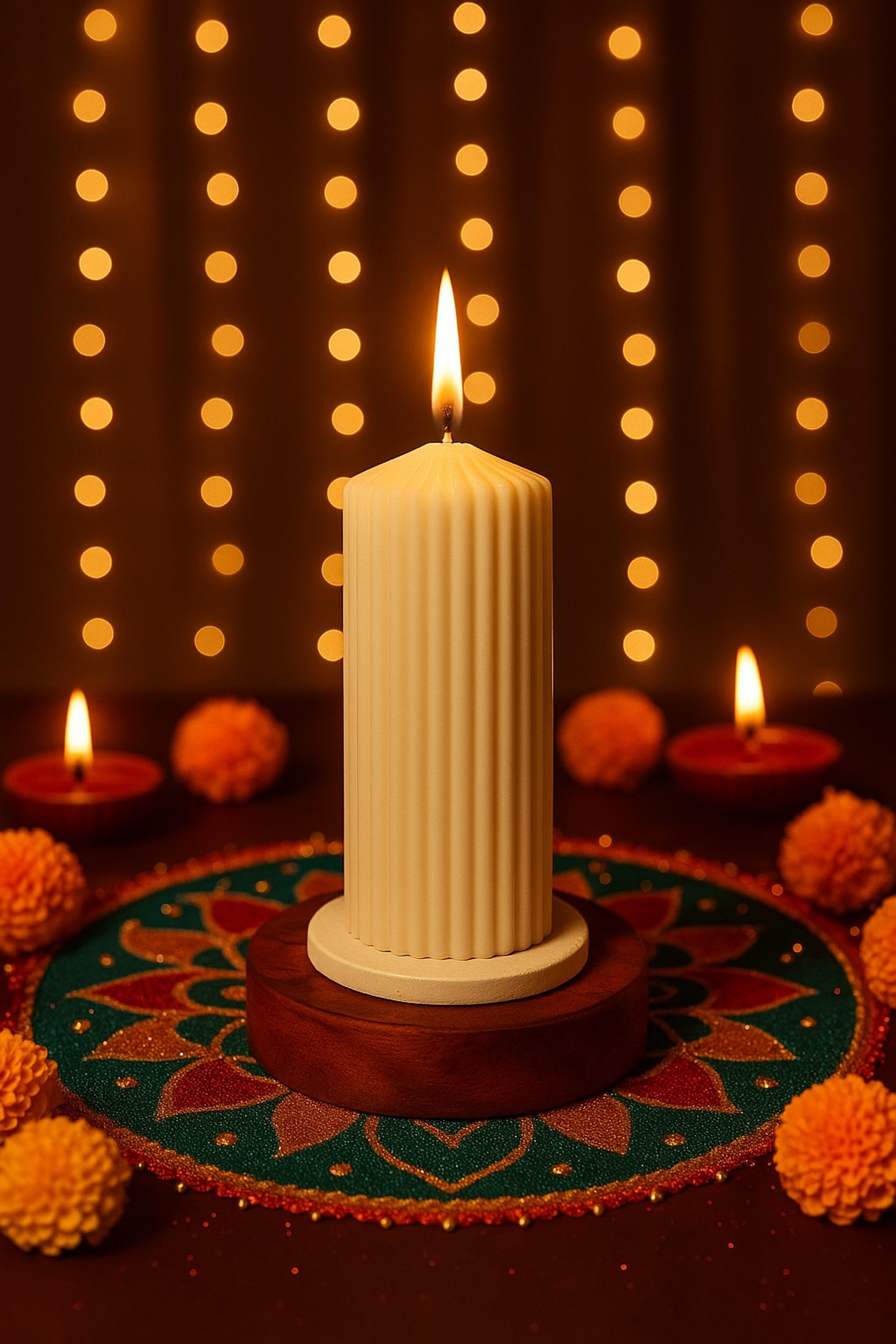 Ribbed Pillar Handcrafted Jasmine Soy Wax Candle | 95 GM