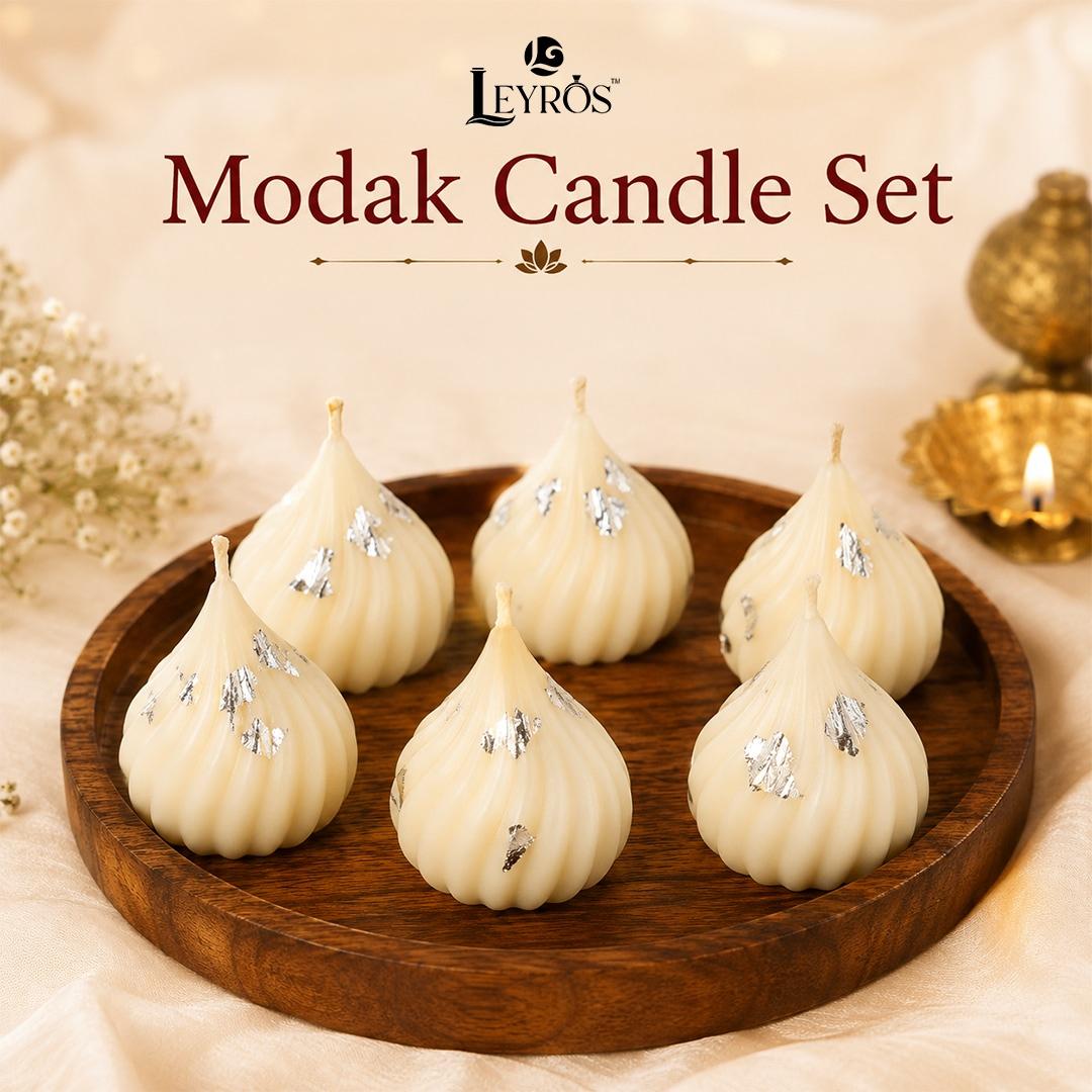 Modak 6Pcs Handcrafted Soy Wax Festive Candle Set – Vanilla & Sandalwood Blend (Pack of 6) | 150g