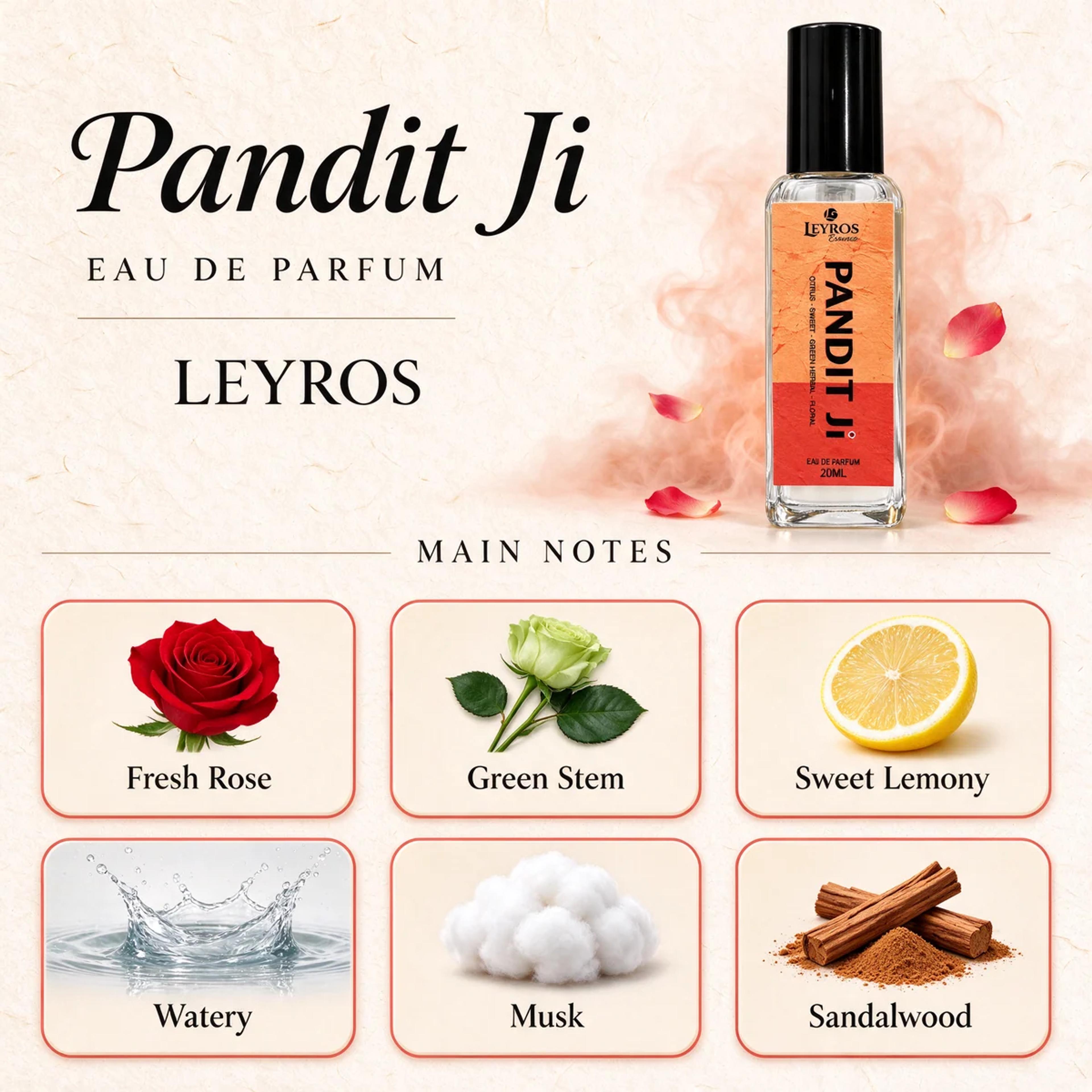 Pandit Ji Eau de Parfum 20ml | Fresh Rose, Citrus & Sandalwood | Fresh Floral Perfume product image 5