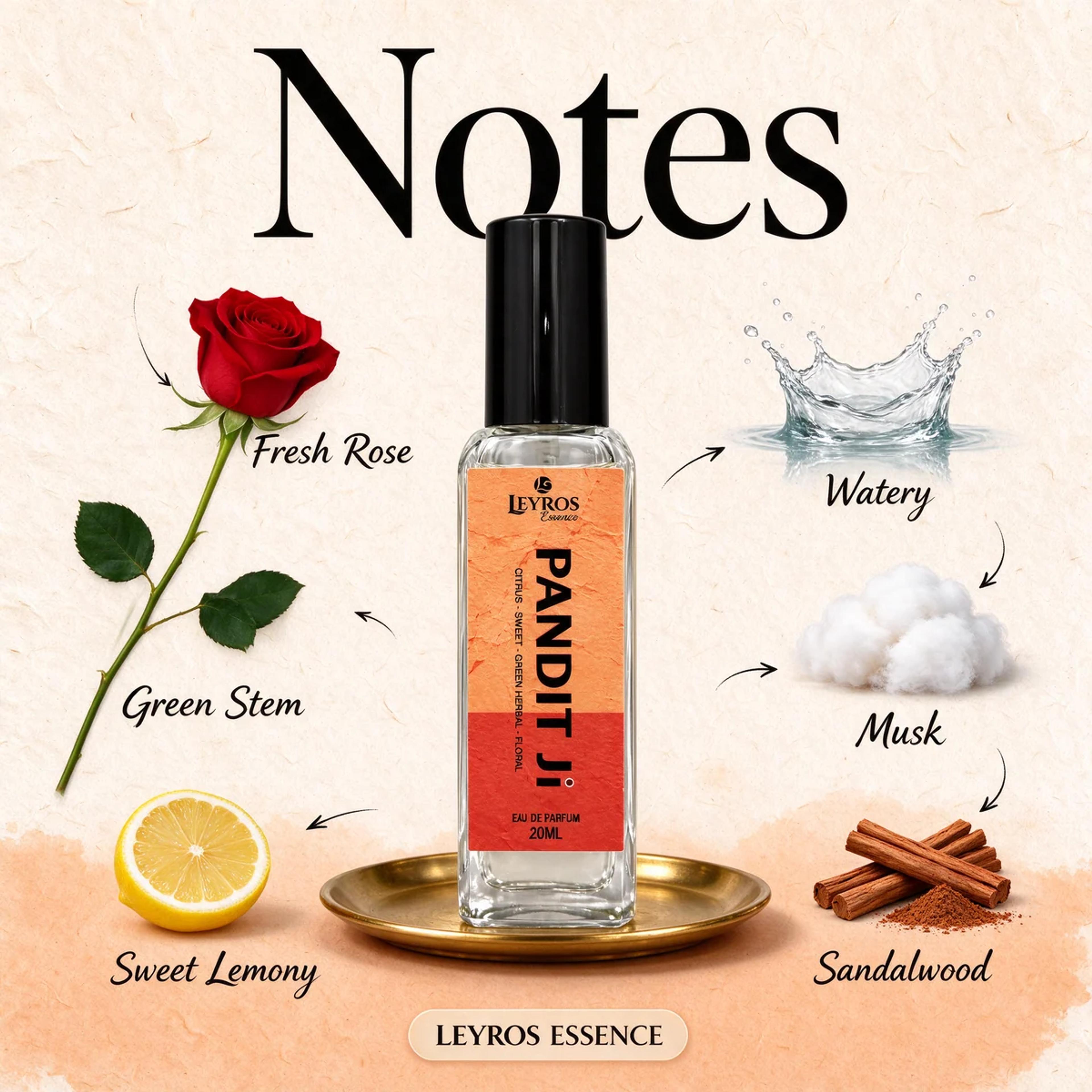 Pandit Ji Eau de Parfum 20ml | Fresh Rose, Citrus & Sandalwood | Fresh Floral Perfume product image 3