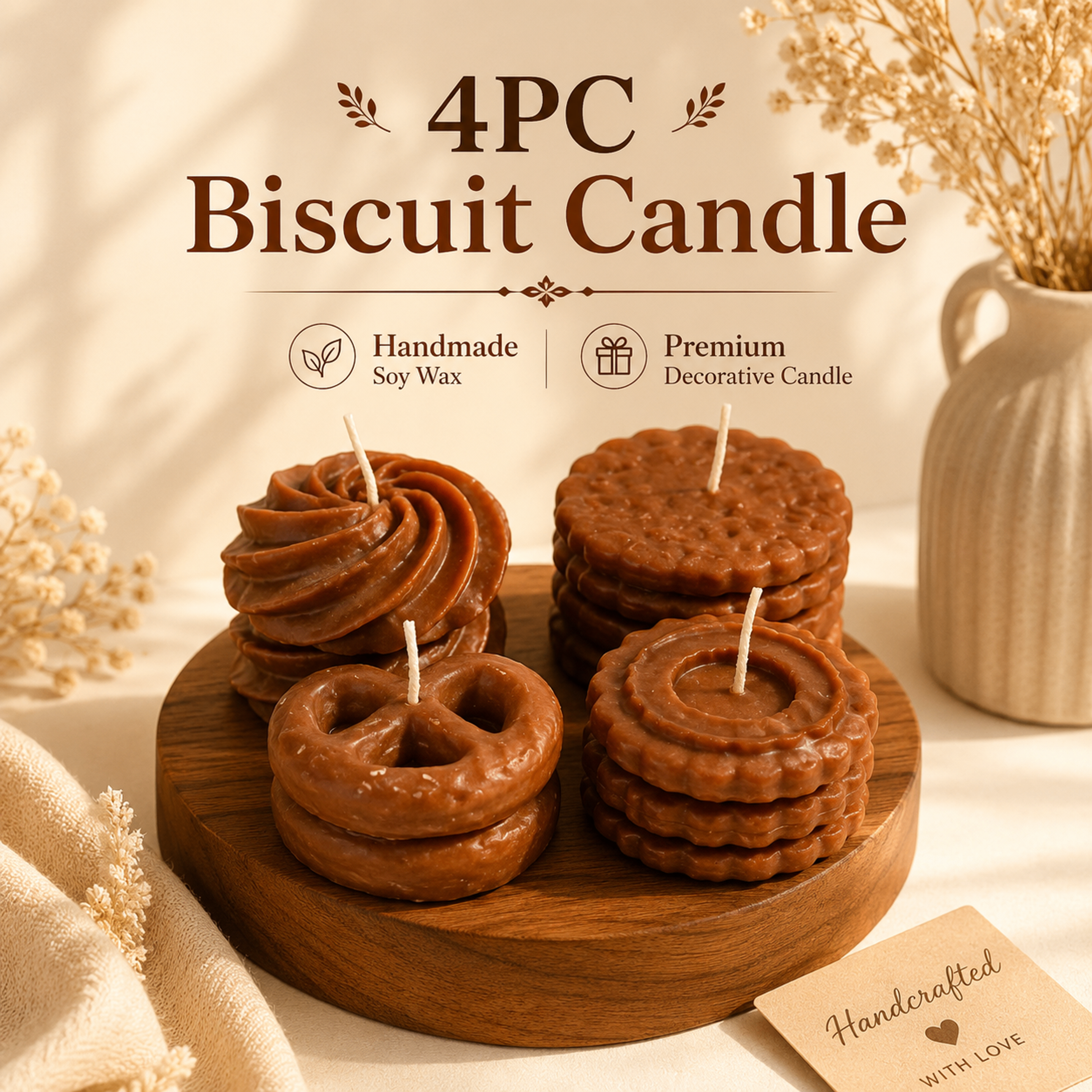 Chocolate Cookies 4 Pcs Candle Set | Handmade Bakery-Inspired Soy Wax Candles for Home Décor & Gifting | 150 Gm