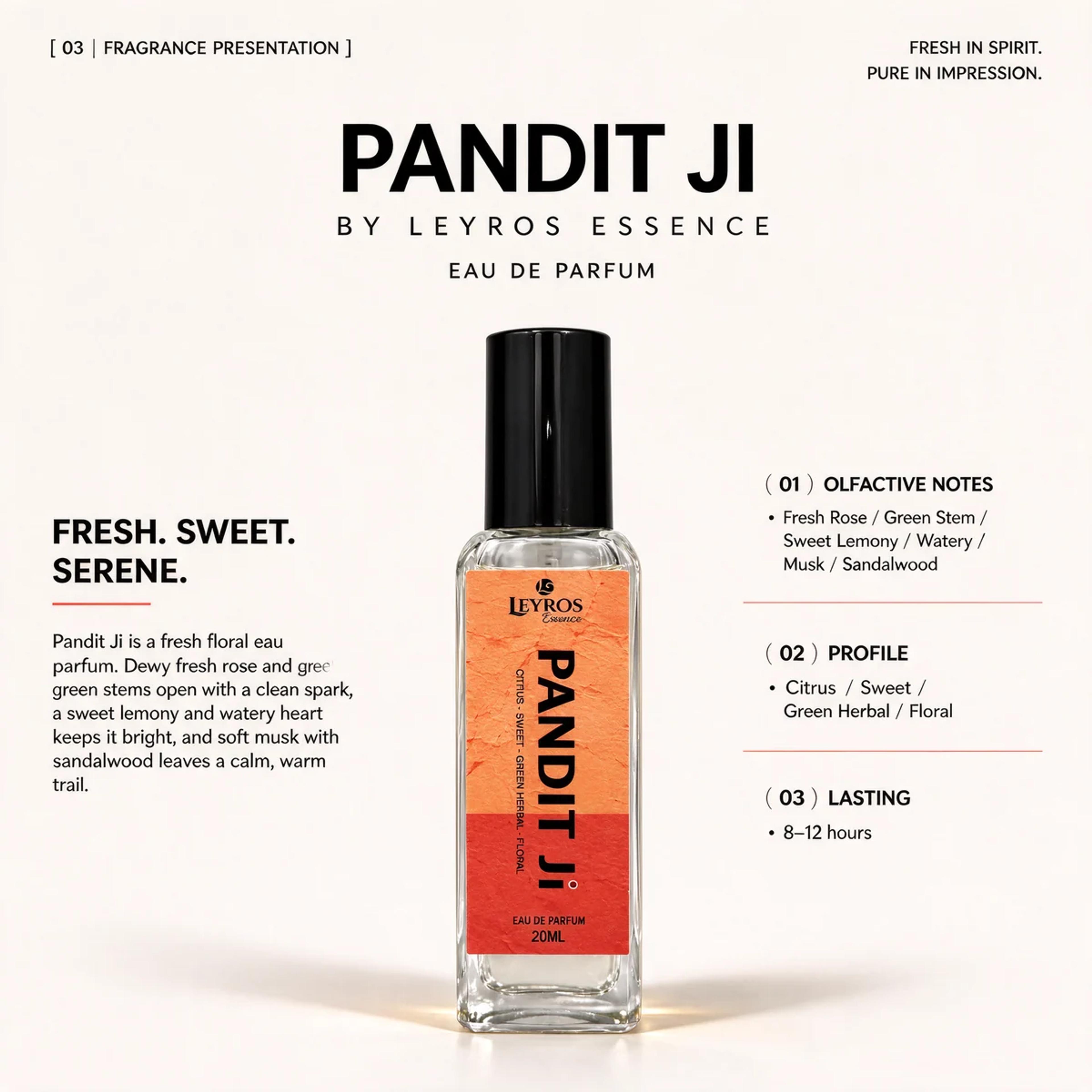 Pandit Ji Eau de Parfum 20ml | Fresh Rose, Citrus & Sandalwood | Fresh Floral Perfume product image 6