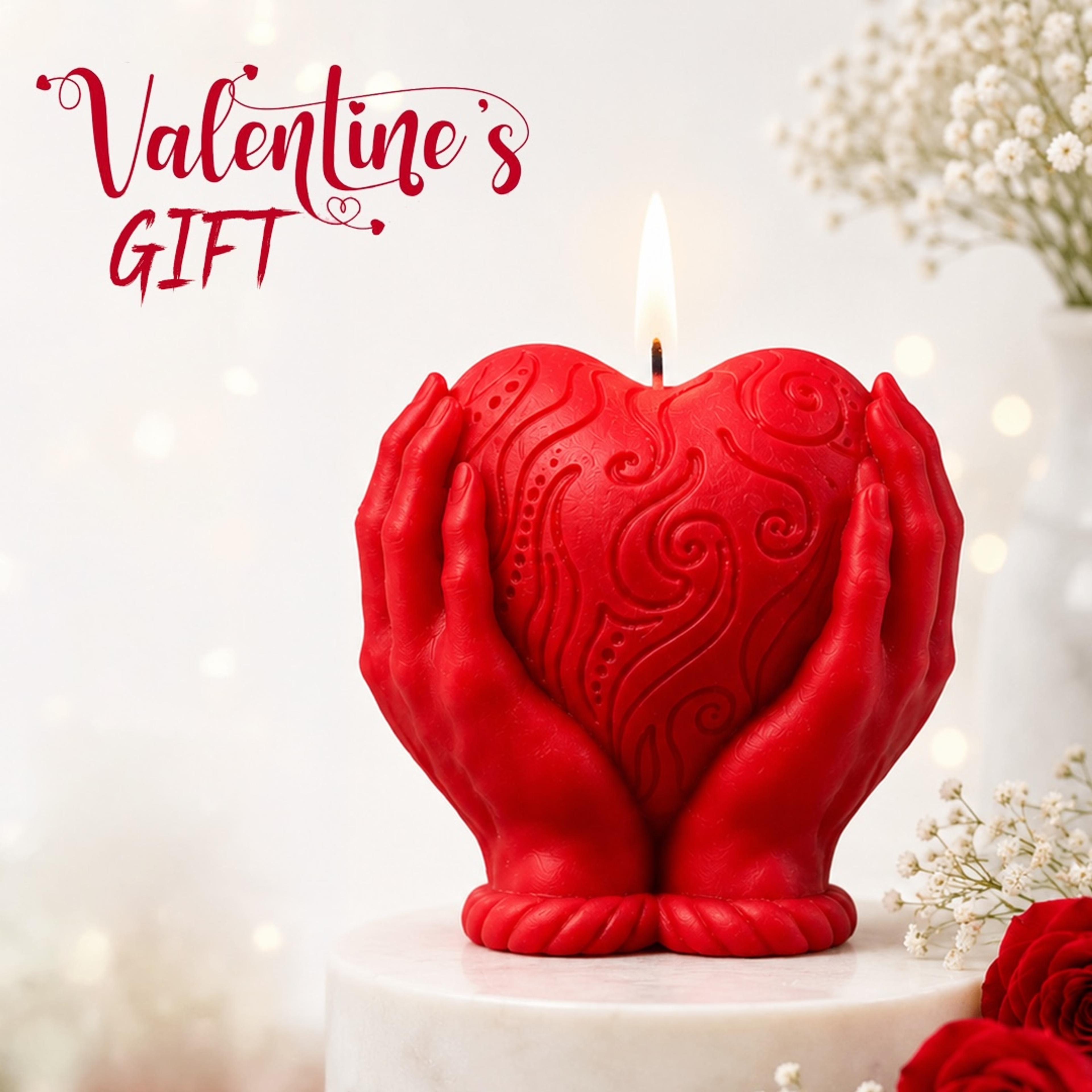 Love Heart with Hand Soy Wax Candle – Handcrafted Sculpted -Romantic Rose Infusion | 140 GM