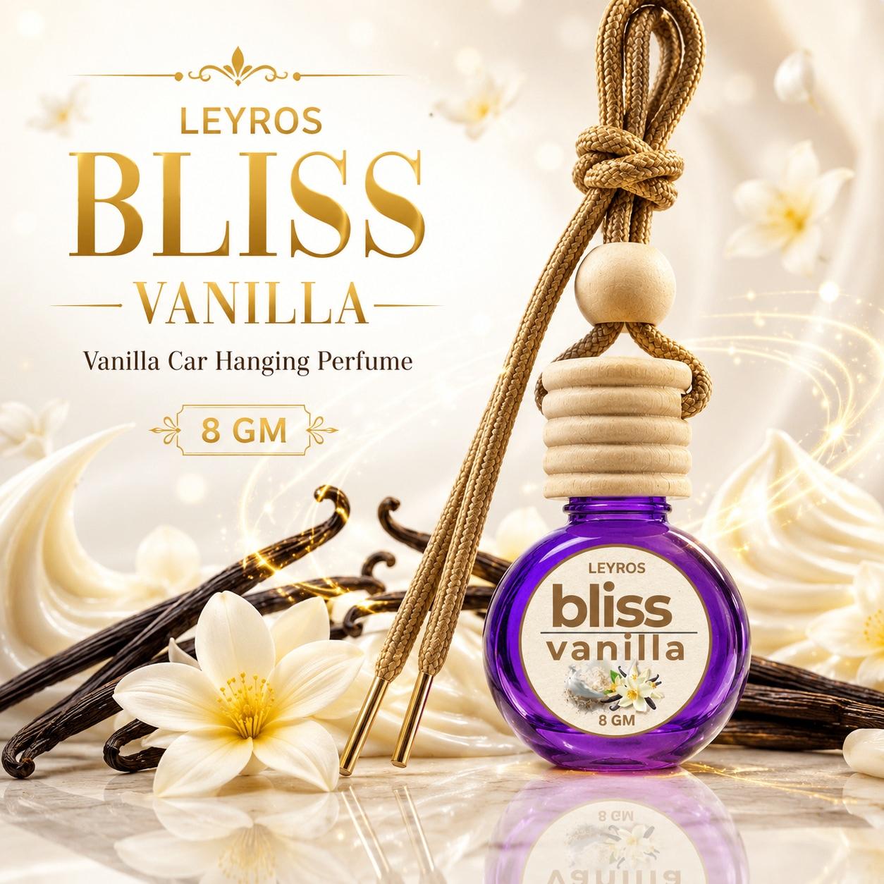 Bliss Vanilla Car Hanging Perfume 8gm - Premium Sweet Vanilla Luxury Car Freshener & Fragrance for Rearview Mirror - Fresh Creamy Sweet Vanilla Fragrance 40-45 Days Lasting Best for Summer.