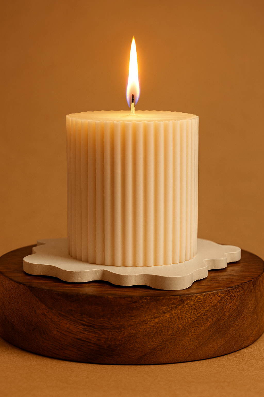 Handcrafted Sandalwood Soy Wax Ribbed Pillar Candle | 220 GM