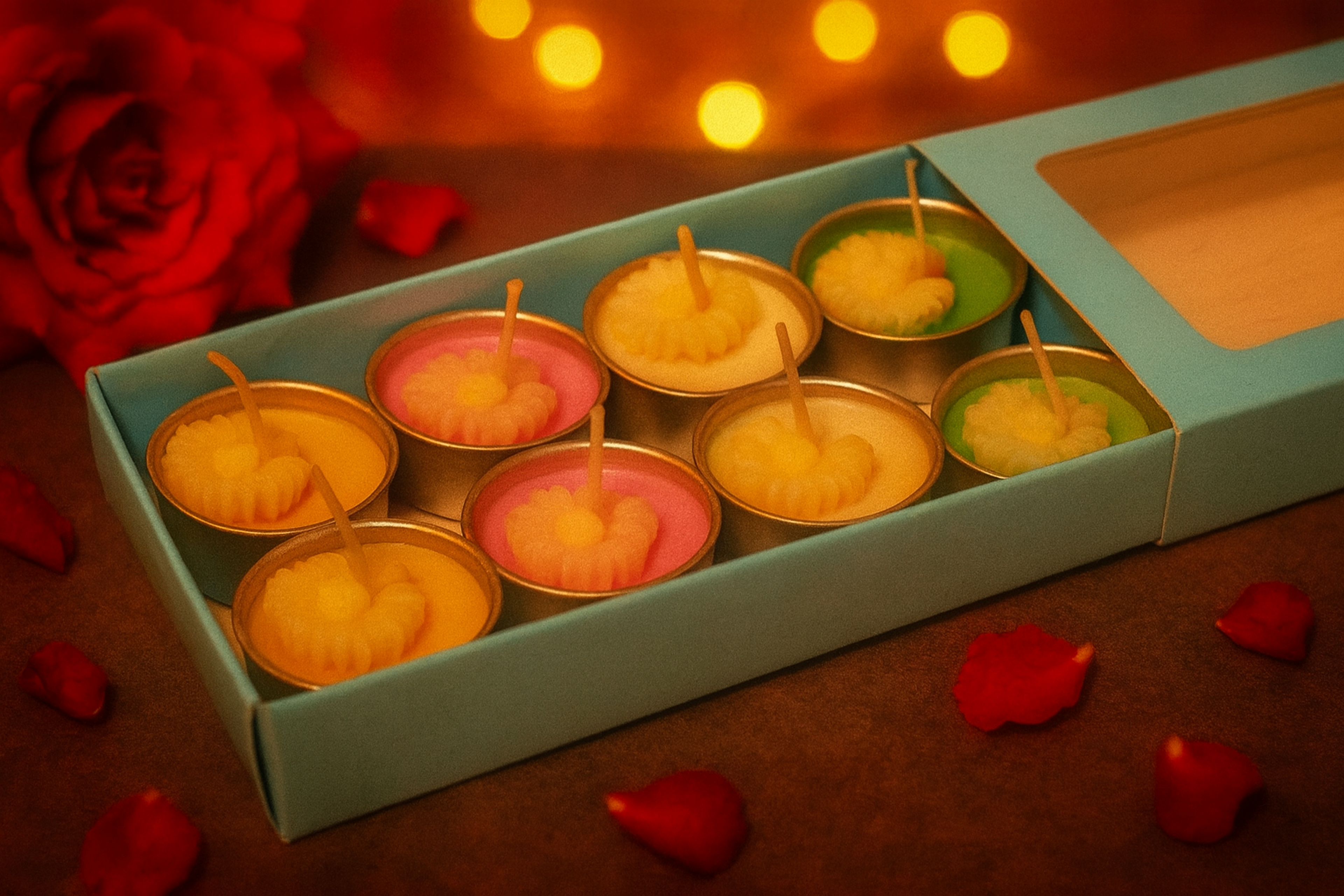 Handcrafted Rose Vanilla Floral Center Tealight Candle Collection