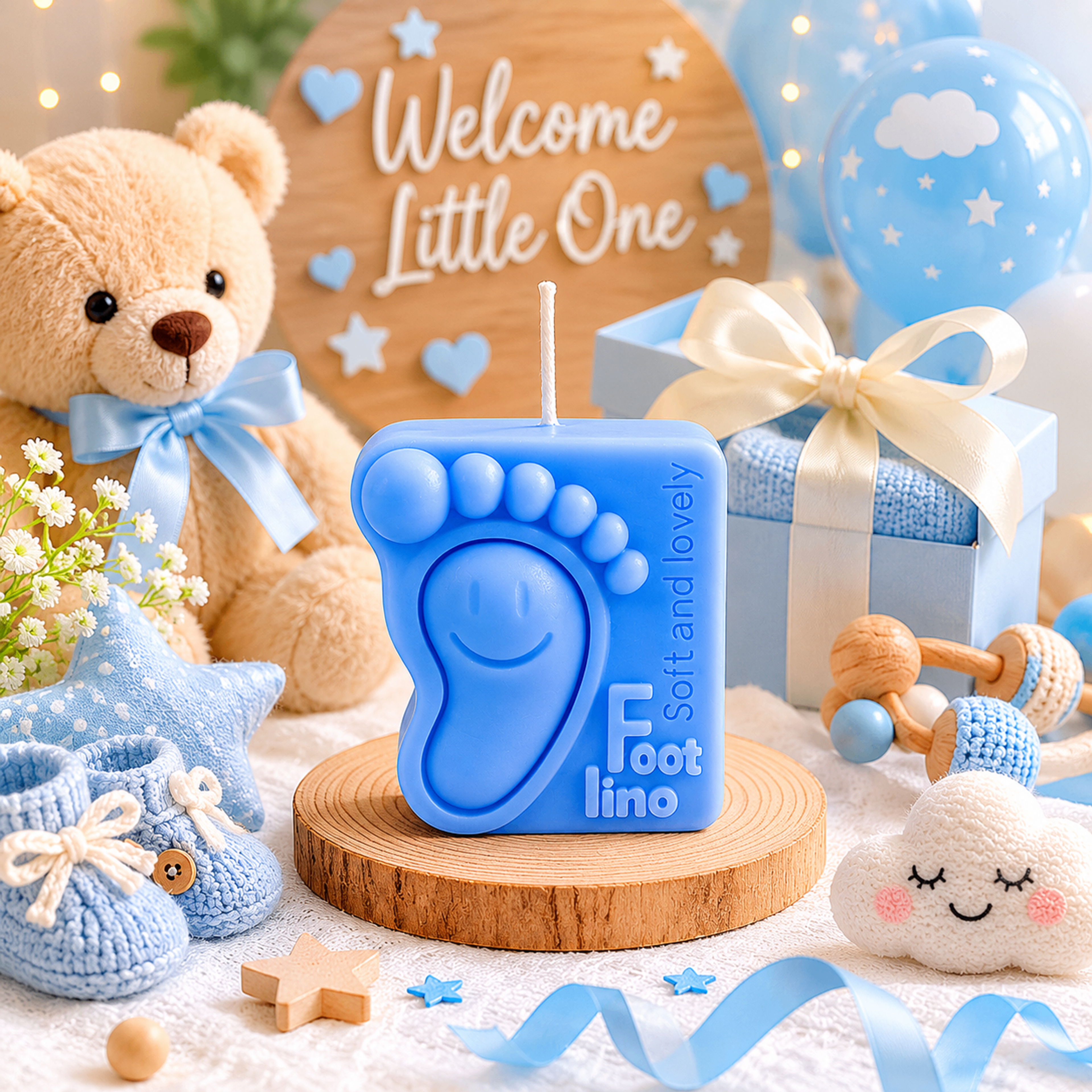 Baby Foot Candle for Baby Shower Decoration | Handmade Soy Wax Newborn Gift Candle for Boys | 40 GM