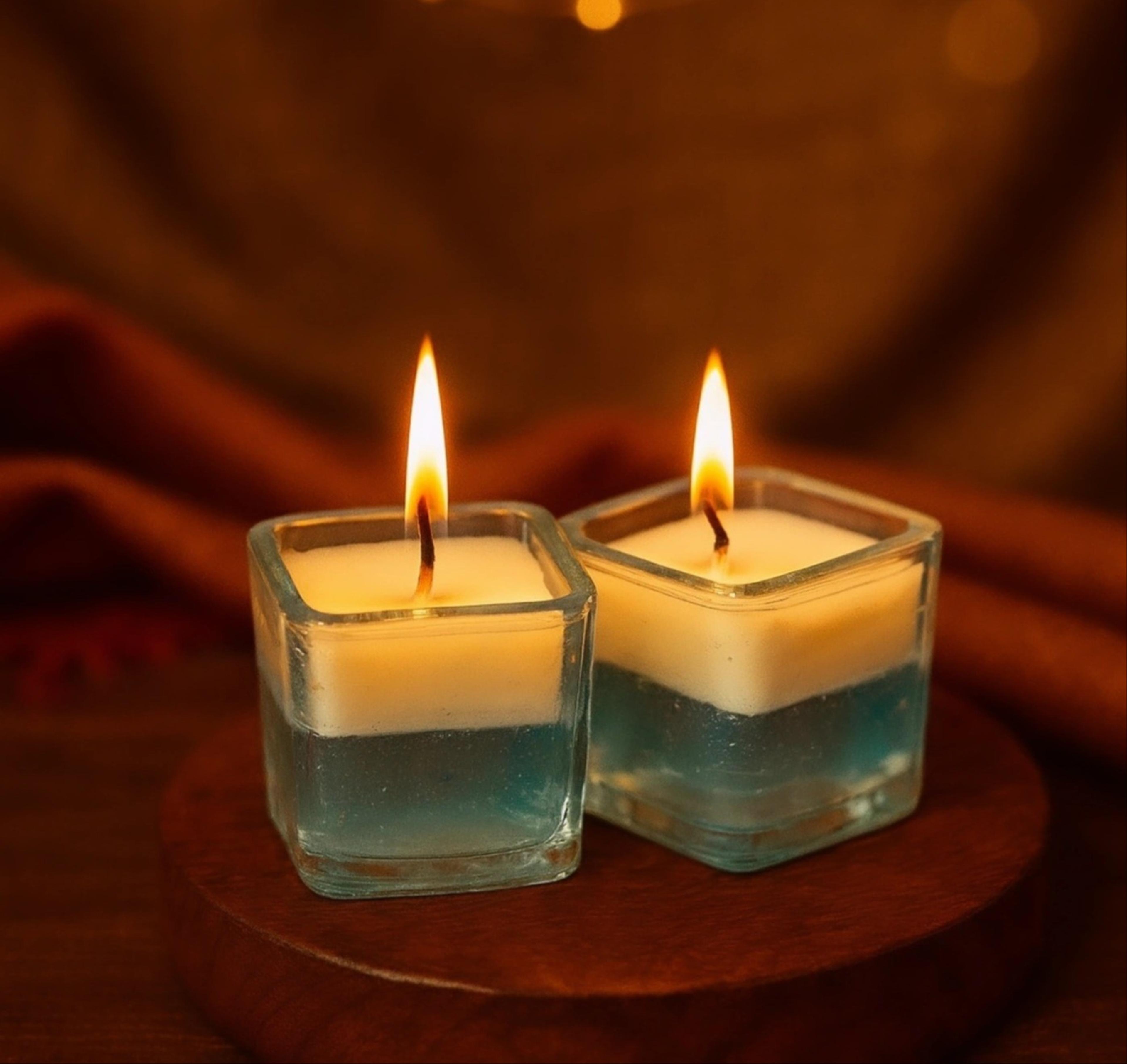 Handcrafted Dual-Layer Oceanic Gel & Wax Square Votive Candle
