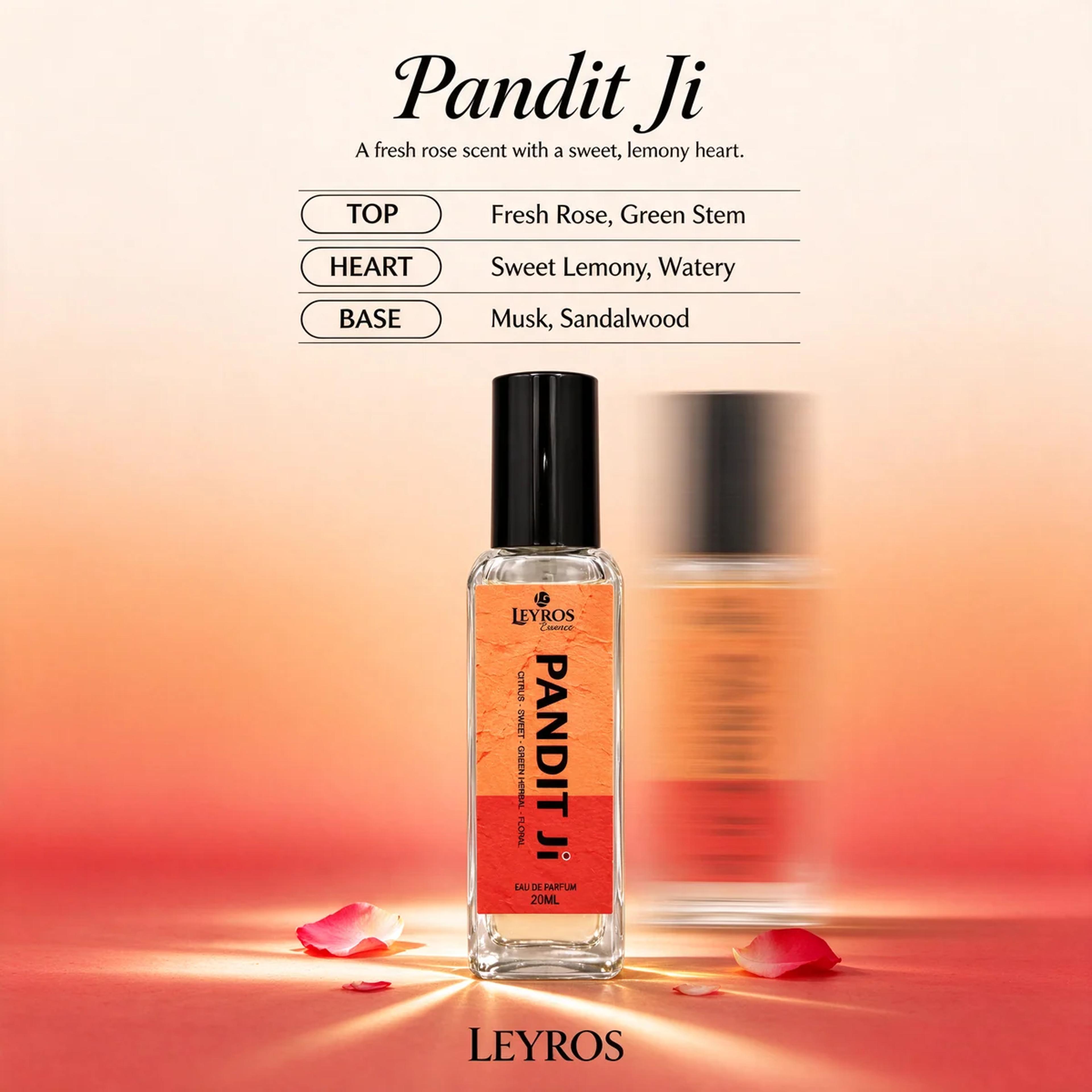 Pandit Ji Eau de Parfum 20ml | Fresh Rose, Citrus & Sandalwood | Fresh Floral Perfume product image 4