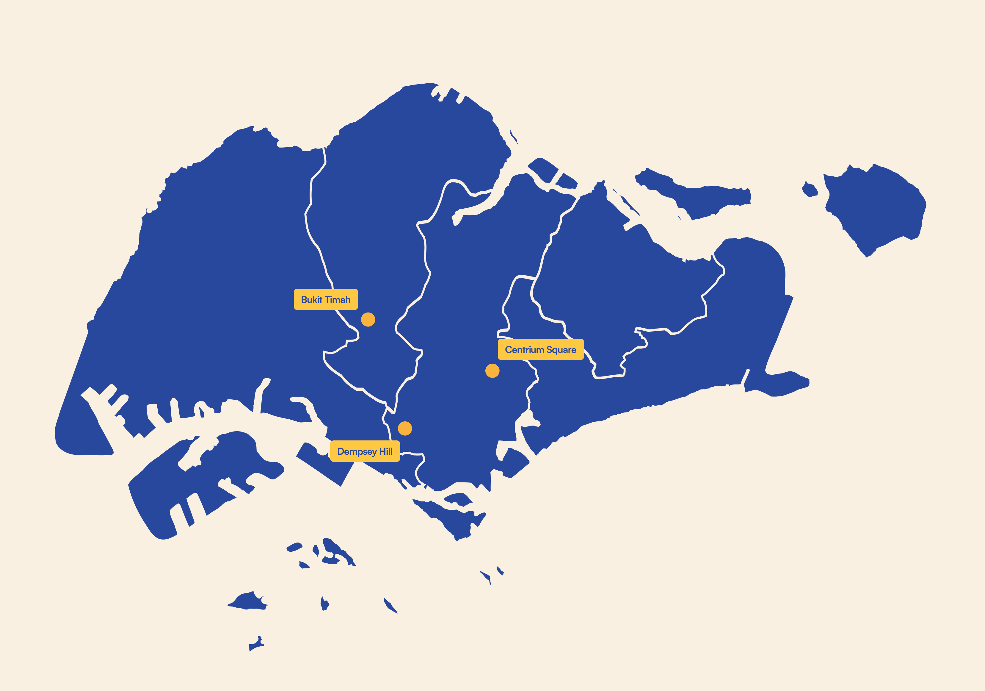 Map of Singapore with locations of 3 Invictus schools