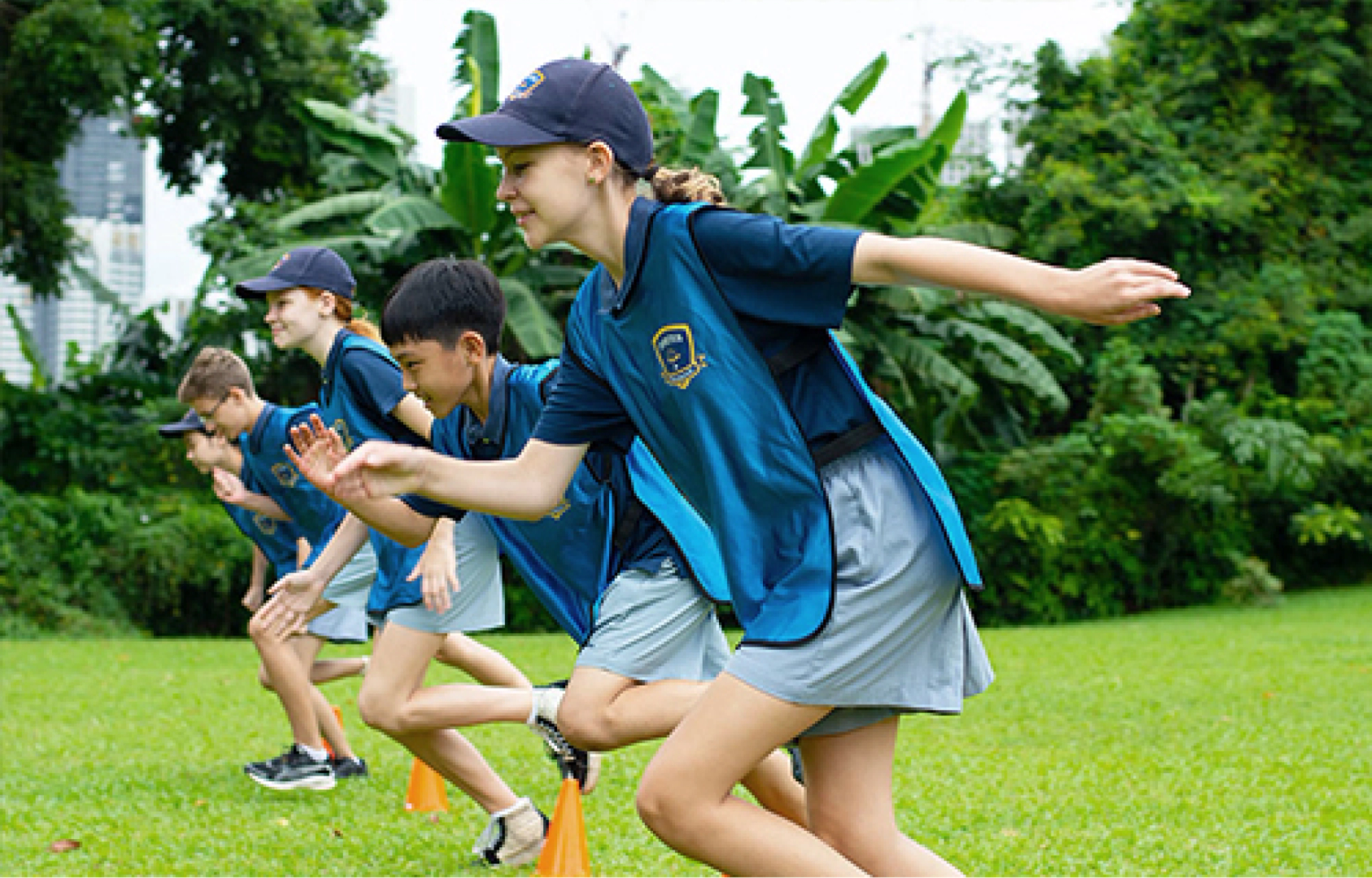 Students running during PE class