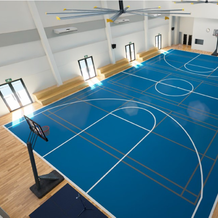 Spacious indoor multi-purpose hall with full-sized basketball court at Horizon Hills Invictus International School Malaysia.
