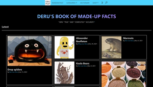 A screenshot of the wacky blog I made, Deru's Book of Made-Up Facts