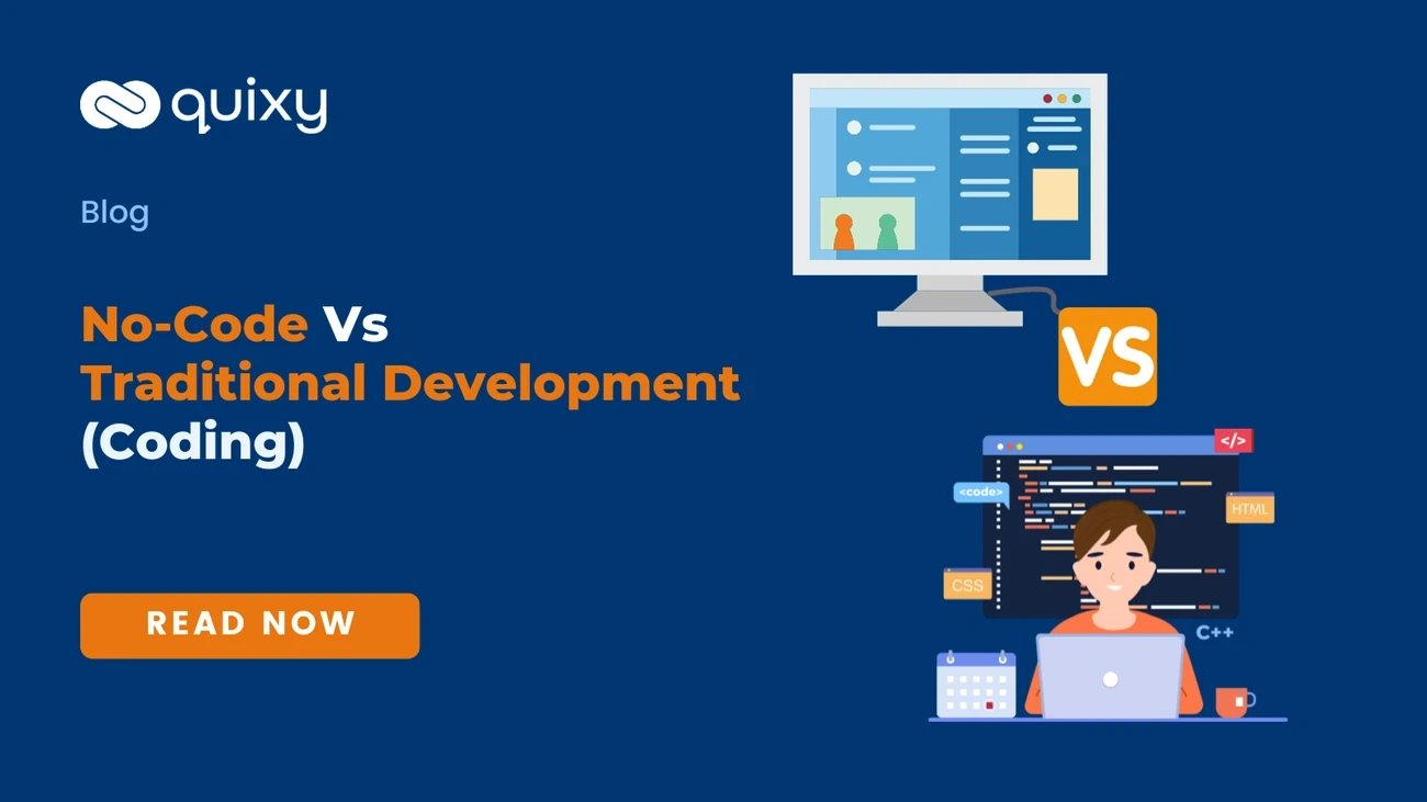 Comparison of No-Code and Traditional Development (Coding) highlighting the choice between the two approaches.